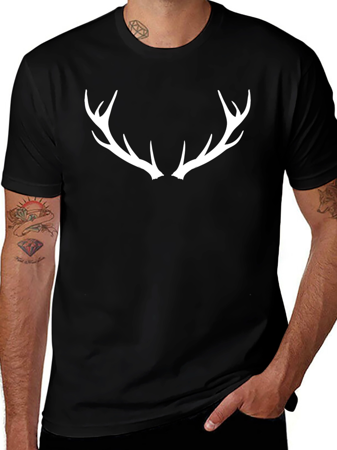 Variant 6 of Antler Graphic Tee - Black Cotton Blend