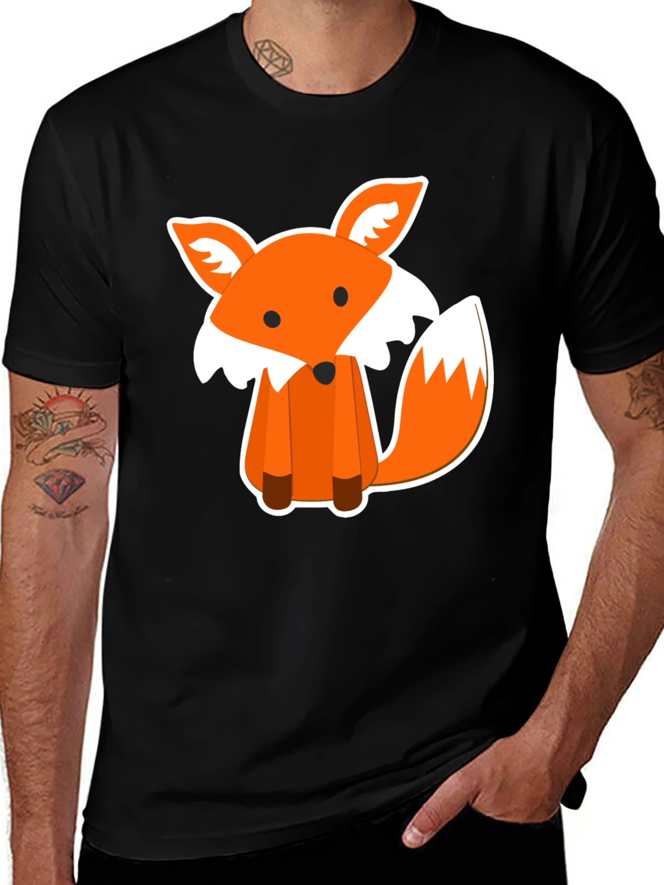 Cute Fox Graphic Print Black T-Shirt