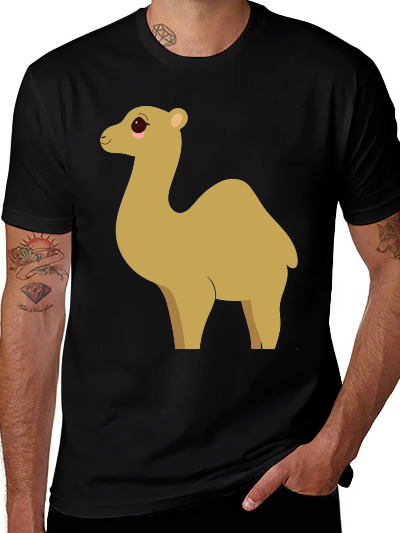 Variant 16 of Camel Cartoon Graphic Black T-Shirt