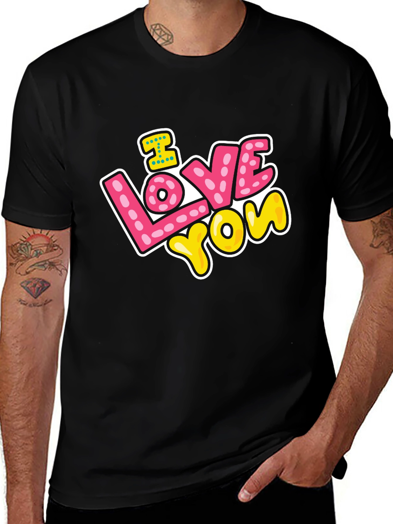 Variant 3 of I Love You Graphic T-Shirt - Black Crew Neck Tee