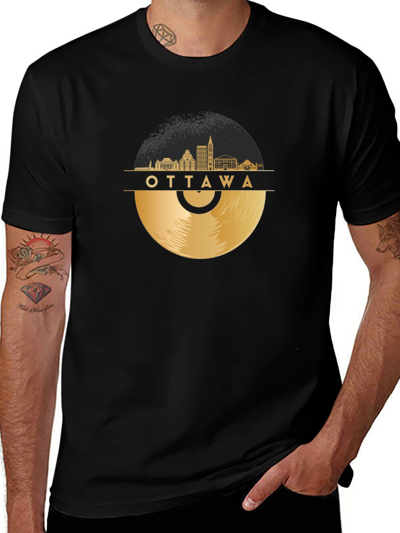 Ottawa City Skyline Record Graphic Tee - Black