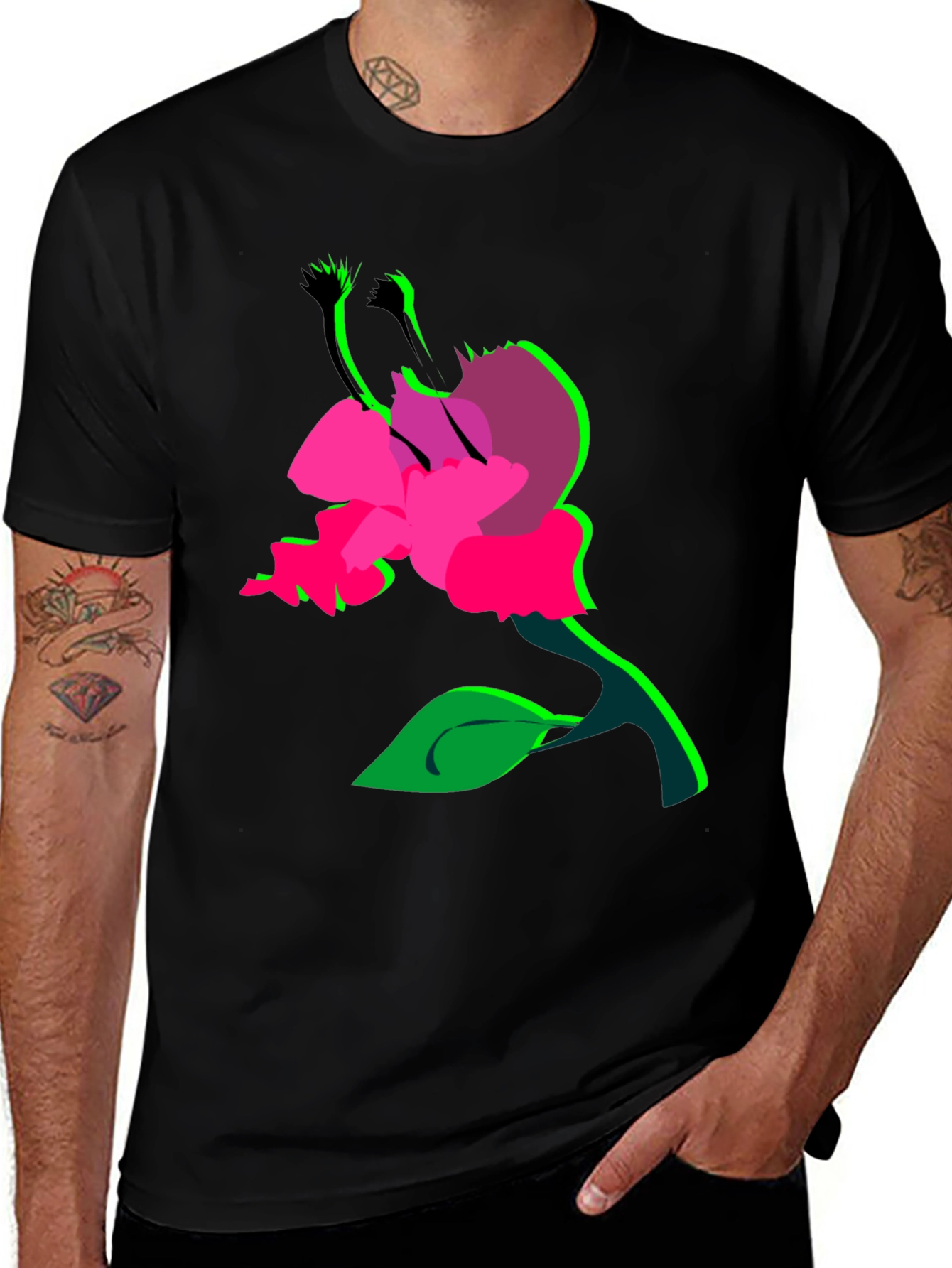 Variant 20 of Surreal Flower Graphic T-Shirt - Bold Black Tee
