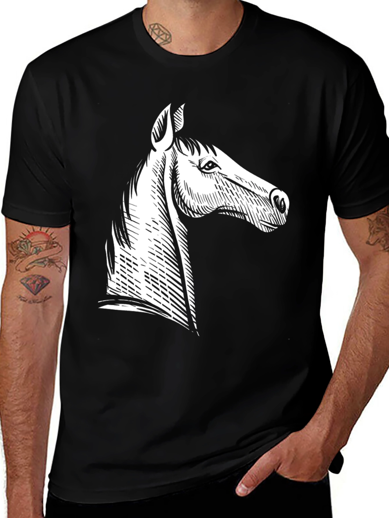 Variant 4 of Horse Graphic T-Shirt - Stylish Black Tee