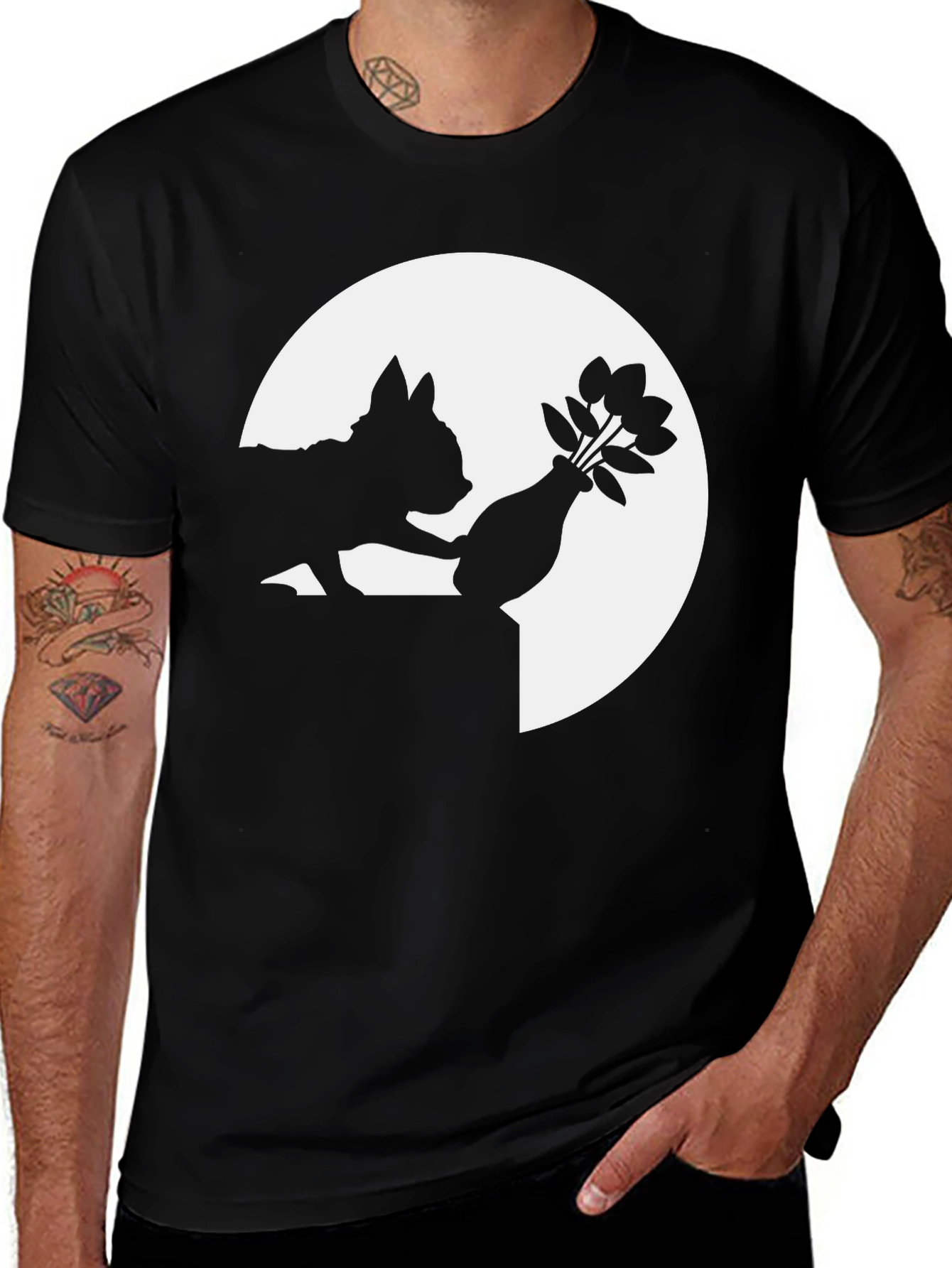 Variant 5 of Silhouette Dog & Flowers Black T-Shirt