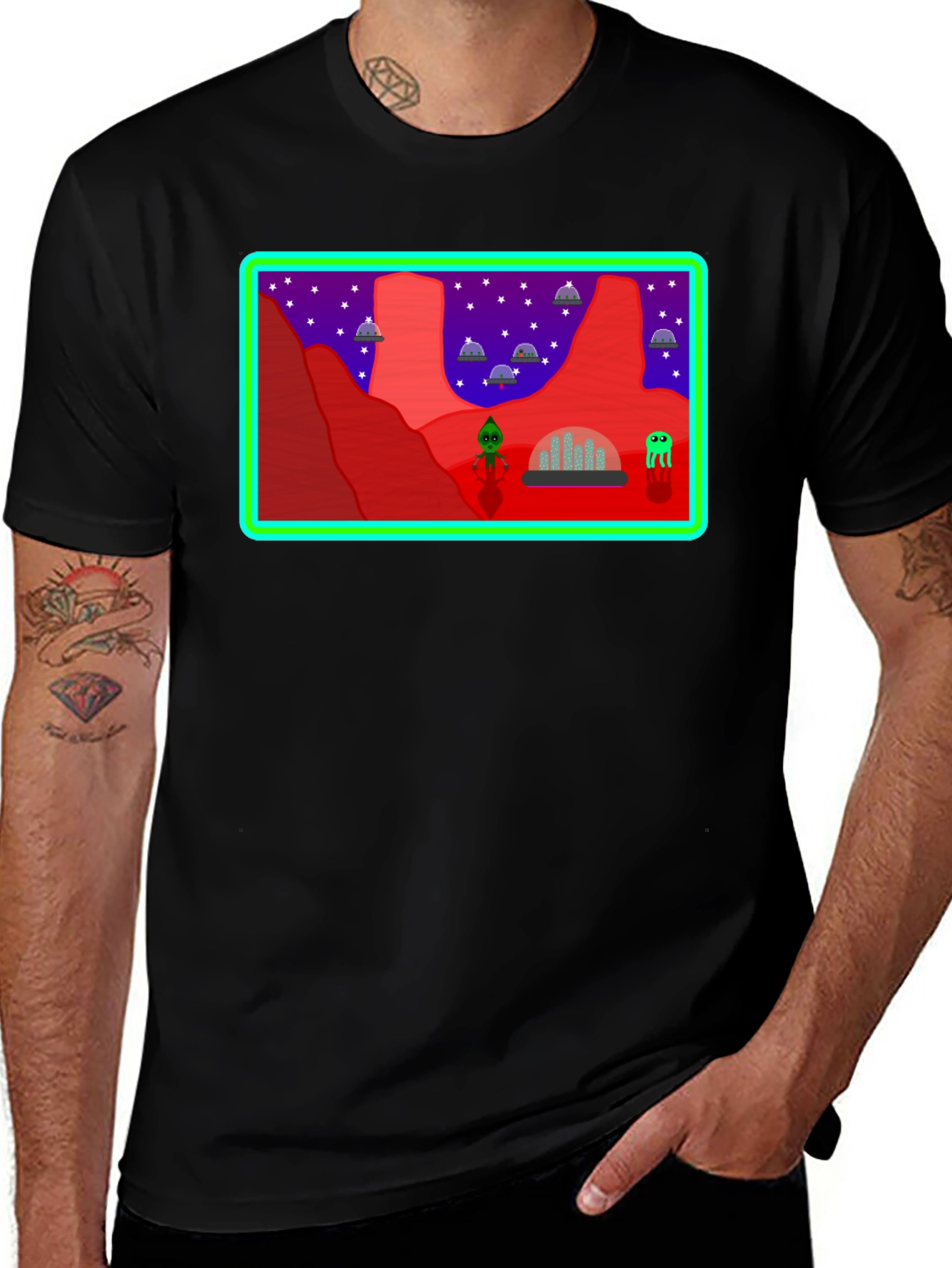 Variant 17 of Retro Alien Invasion Graphic T-Shirt