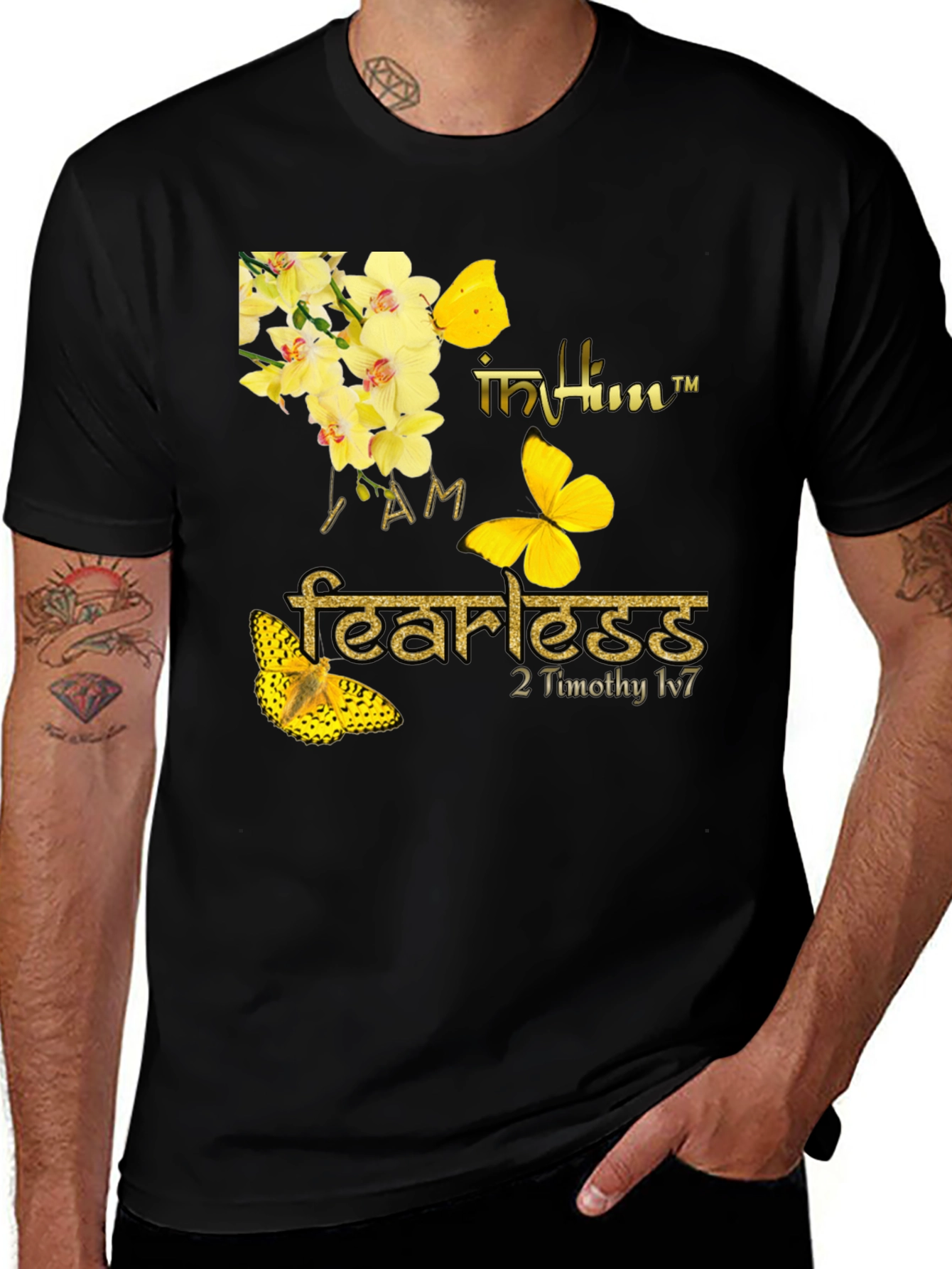 I Am Fearless Christian T-Shirt with Floral & Butterfly Design