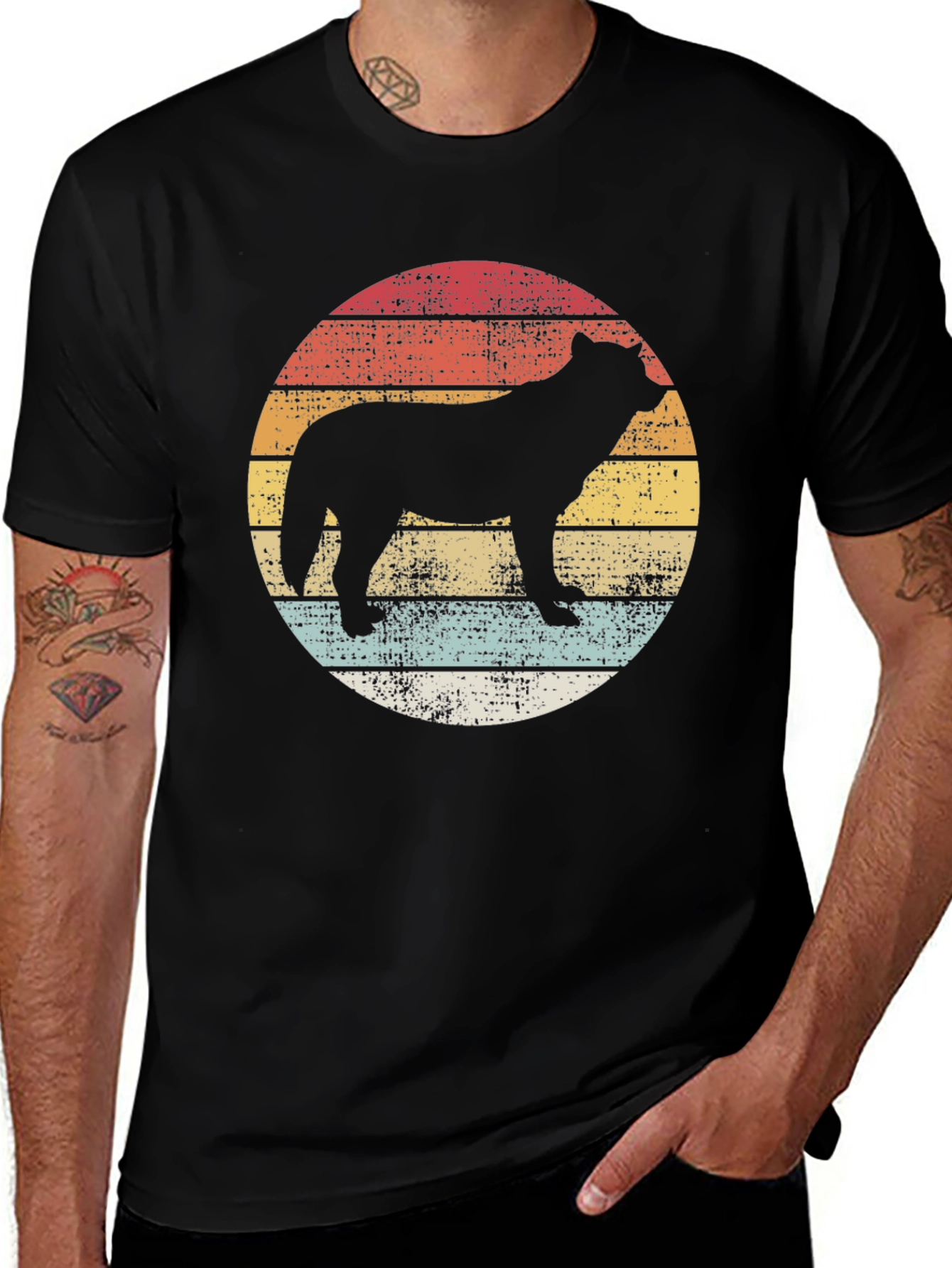 Variant 5 of Retro Sunset Wolf Graphic Tee - Unisex Black T-Shirt