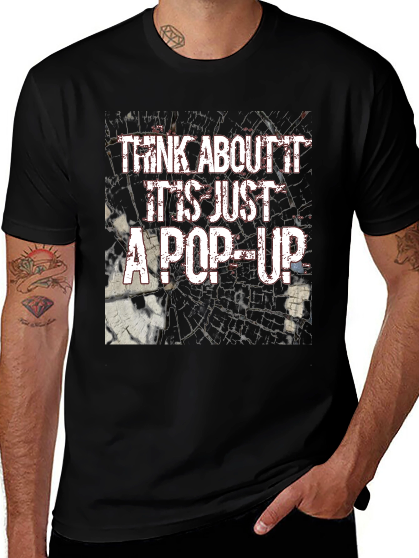 Variant 3 of Think About It Pop-Up Graphic Black Tee