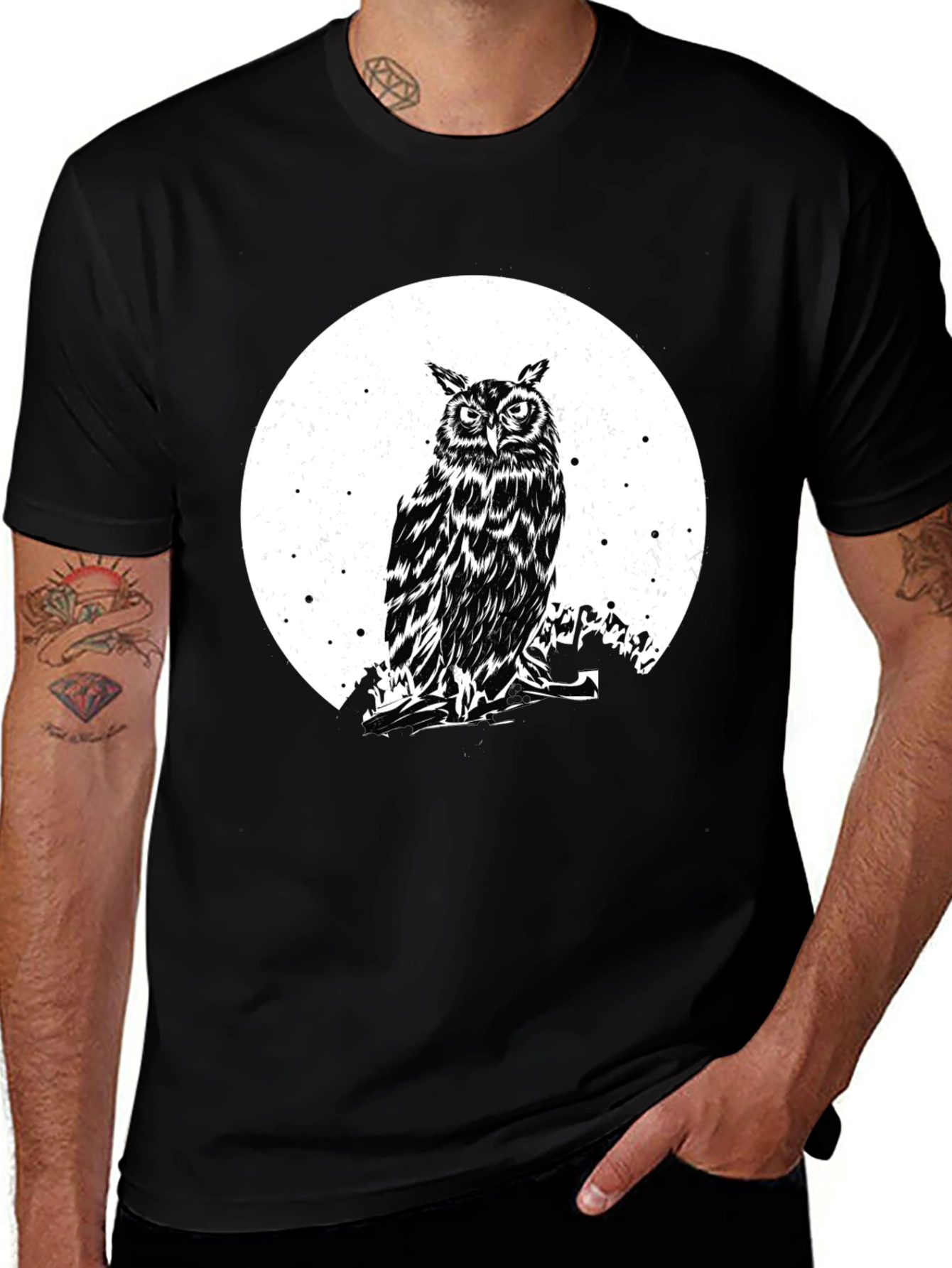 Variant 24 of Owl Moon Graphic Tee - Men's Black T-Shirt