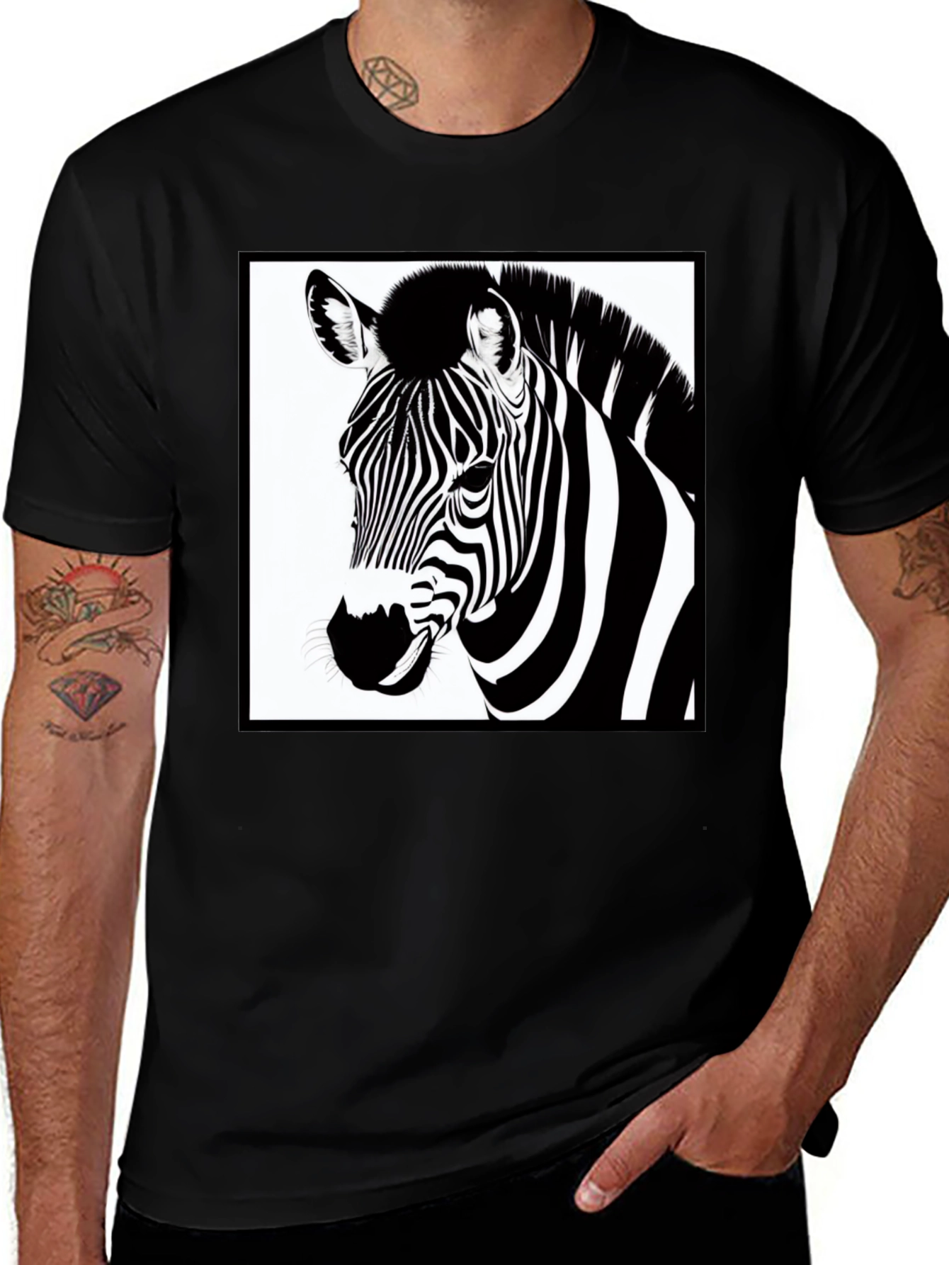 Variant 10 of Zebra Graphic Tee - Black Cotton Casual T-Shirt
