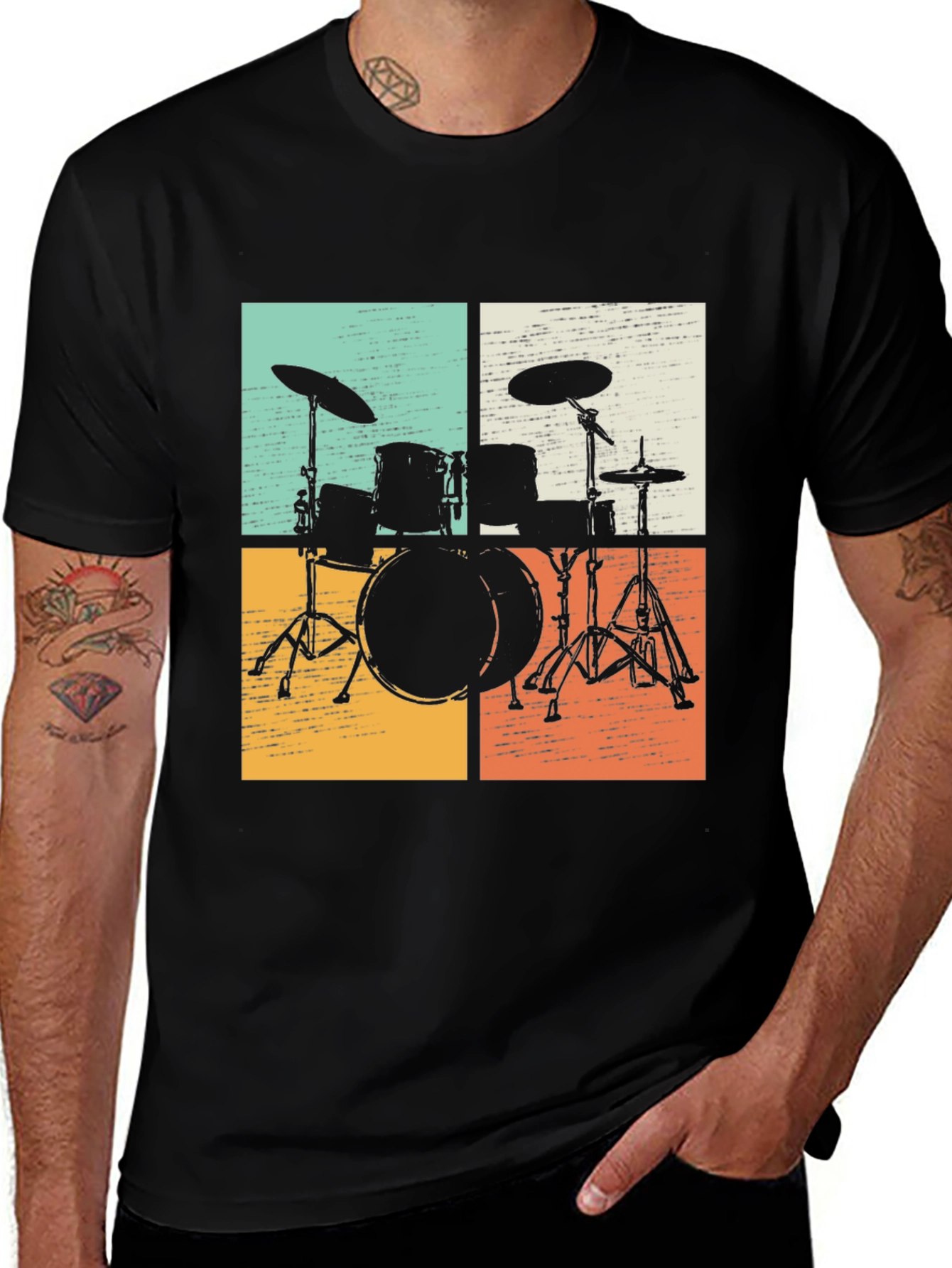 Variant 16 of Retro Drum Set Graphic Tee - Musician's Style