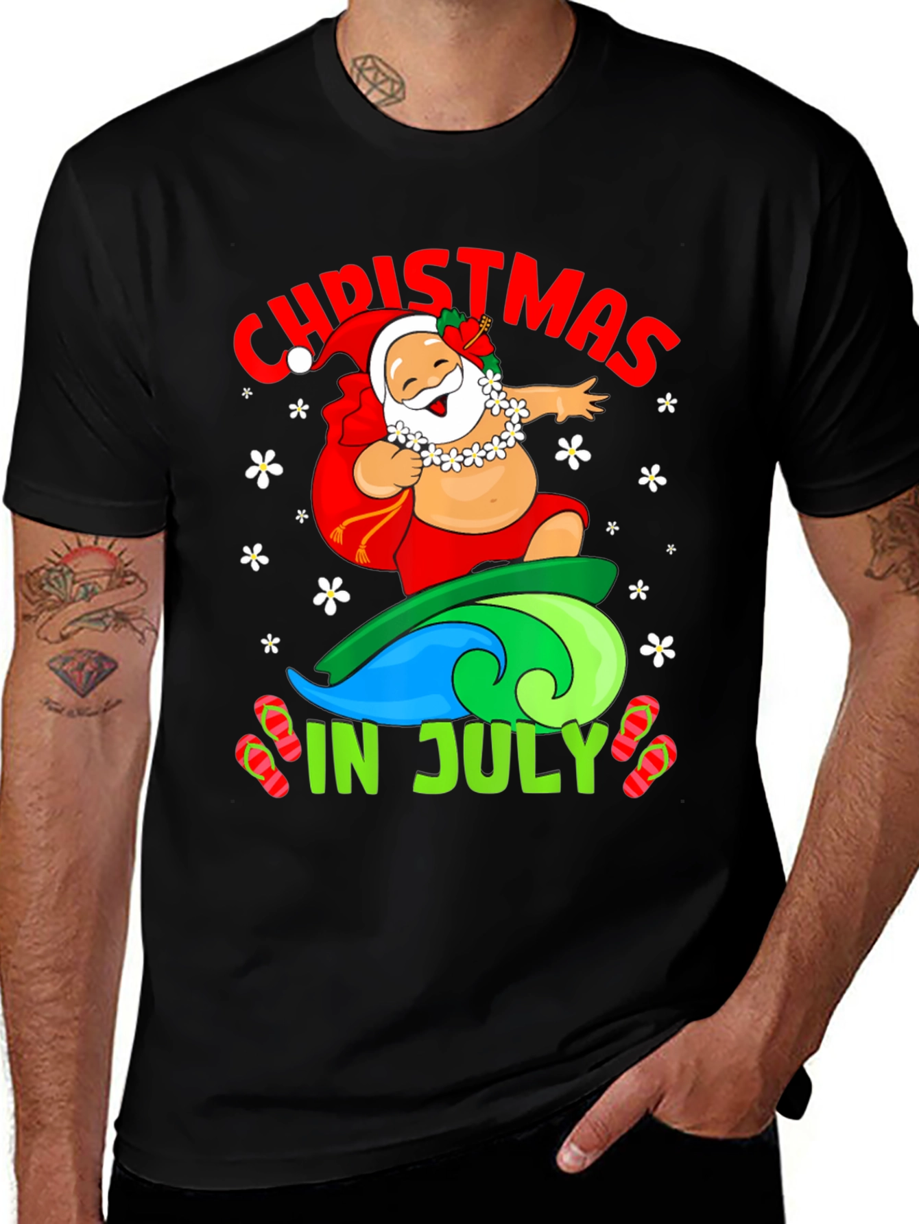Christmas in July Santa Surfing T-Shirt
