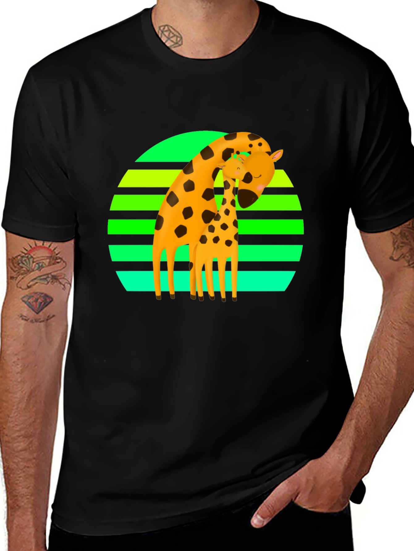 Variant 16 of Giraffe Love Graphic Tee - Black Cotton Blend