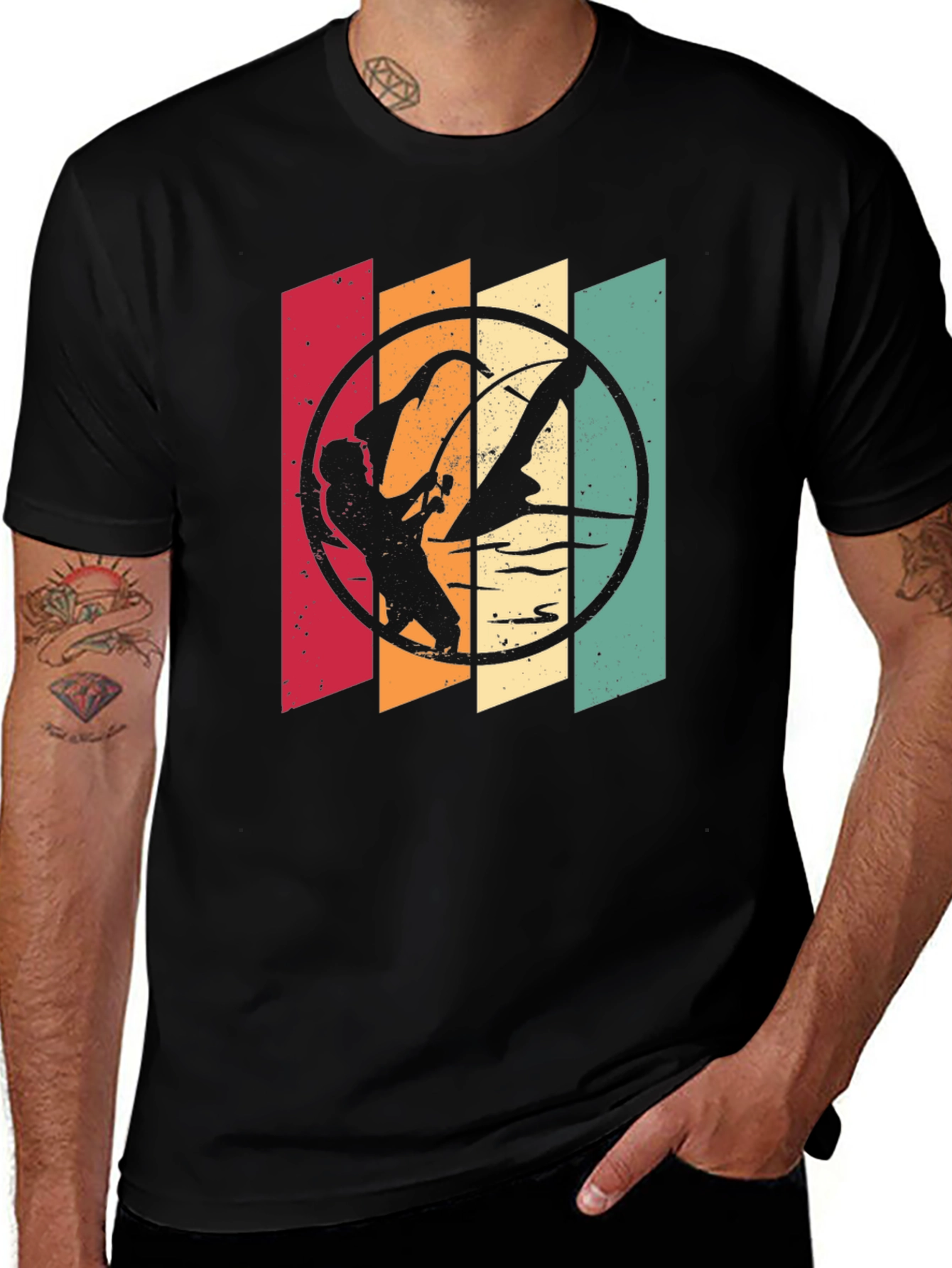 Variant 13 of Retro Windsurfer Graphic T-Shirt - Black