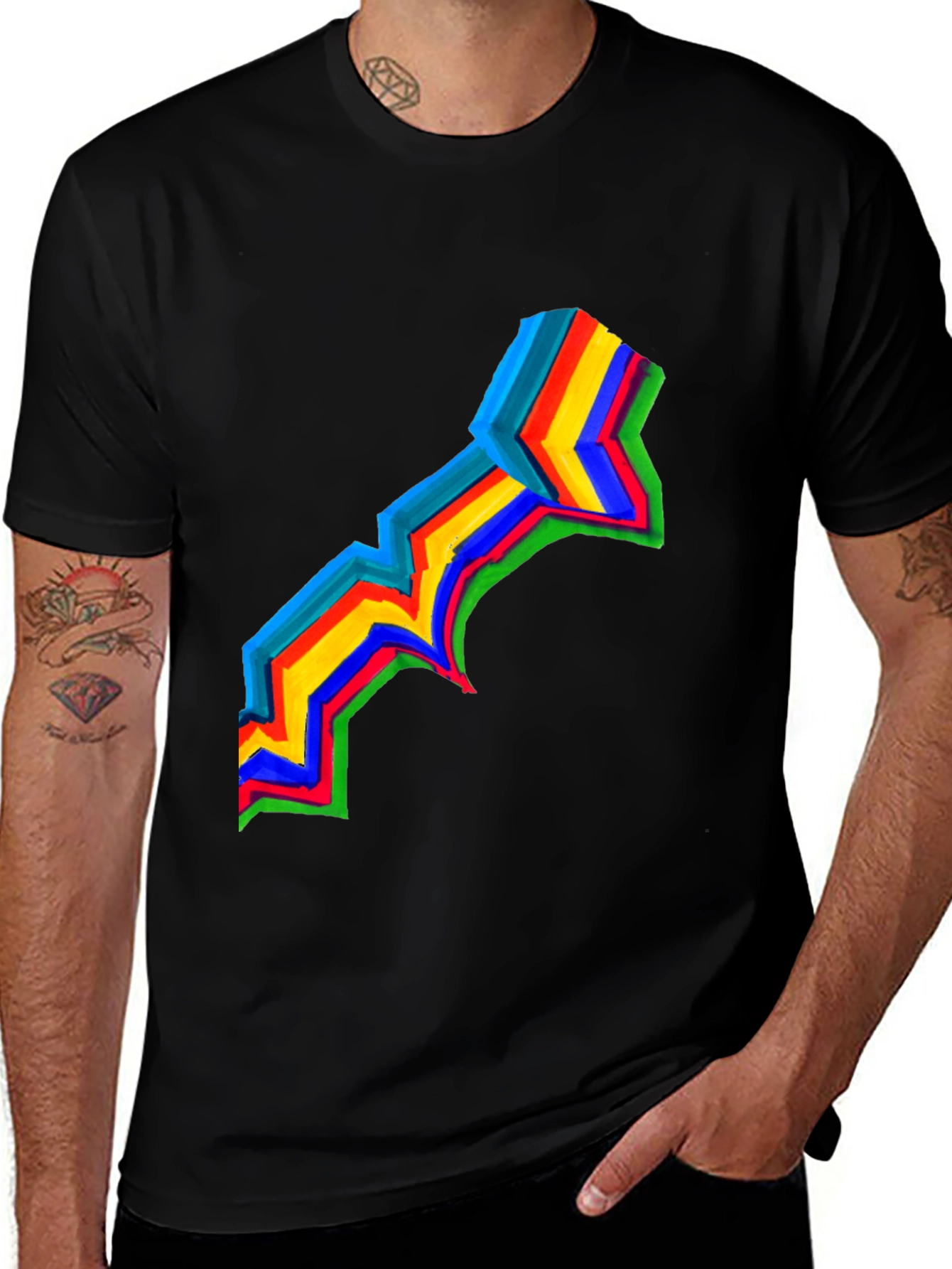 Black Rainbow Stripe Graphic Black T-Shirt main image
