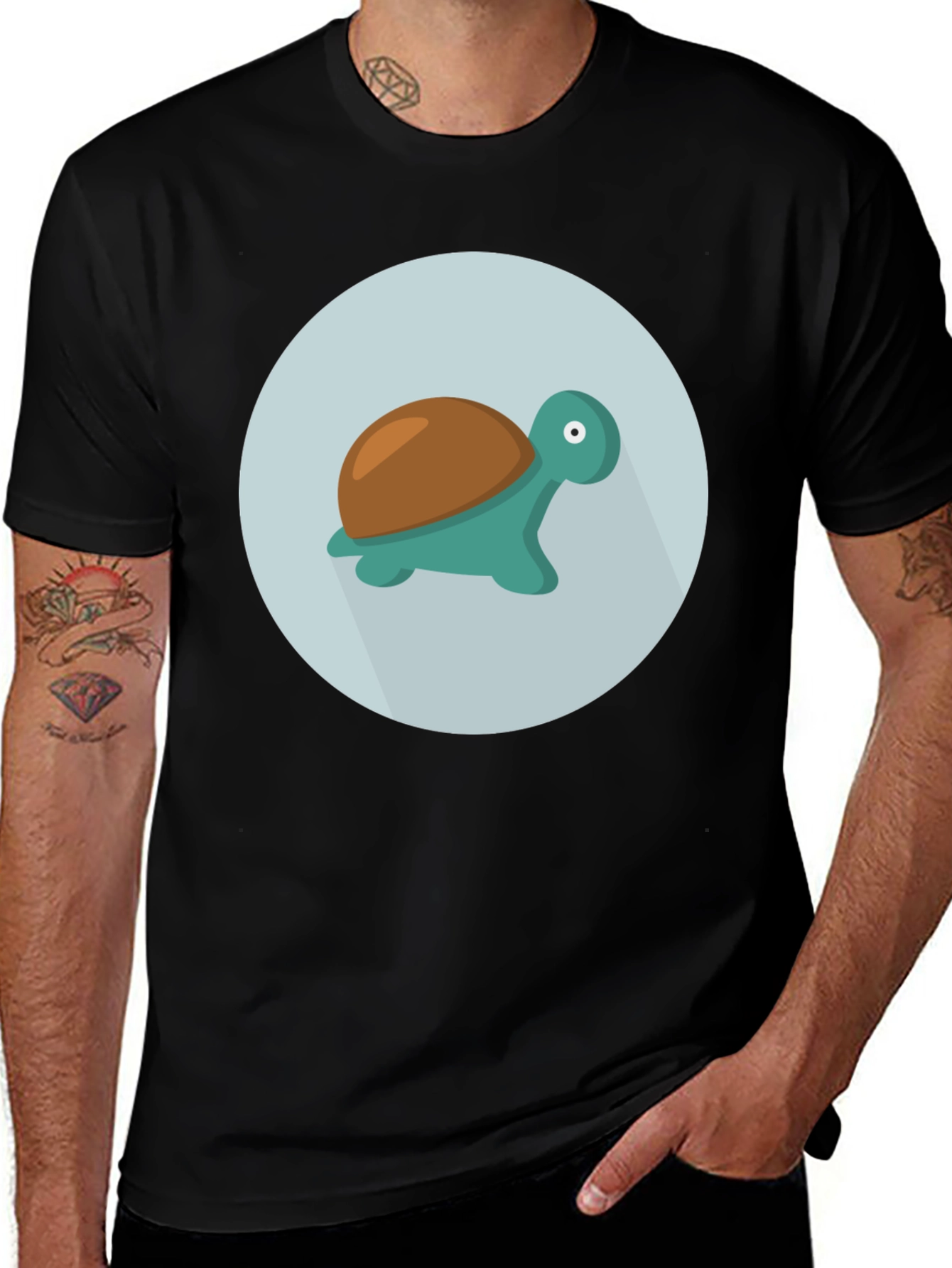 Variant 8 of Cute Turtle Graphic Tee - Black Cotton Blend