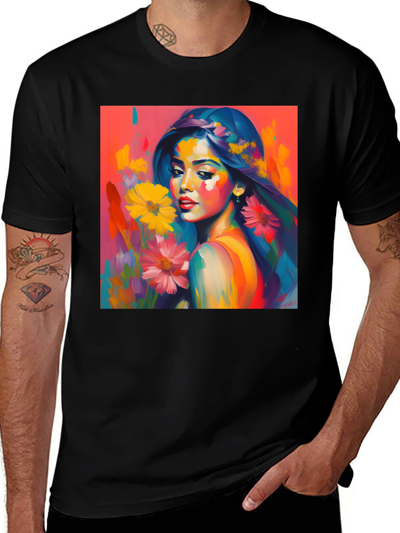 Variant 24 of Artistic Woman Floral Graphic Tee - Vivid Colors