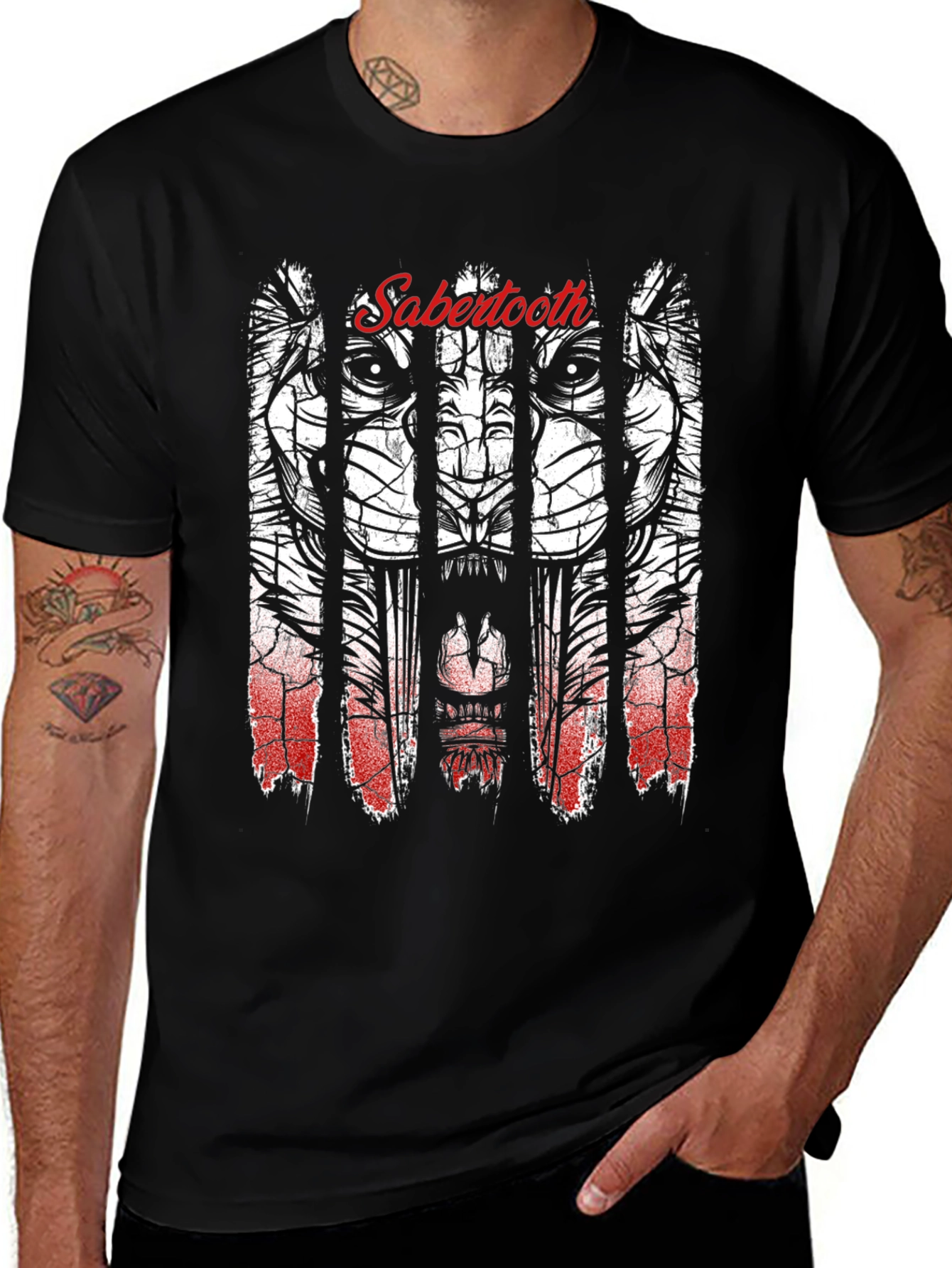 Variant 21 of Sabertooth Tiger Graphic Black T-Shirt
