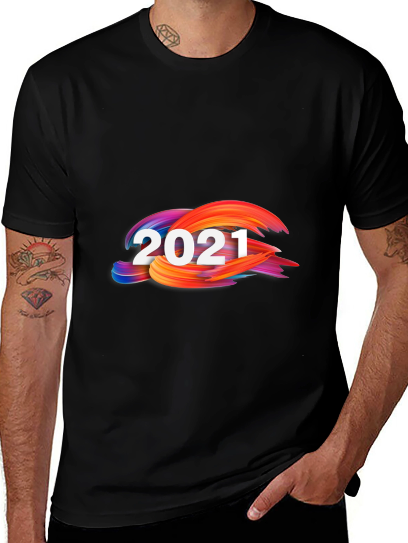 Variant 14 of Colorful 2021 Graphic Black T-Shirt