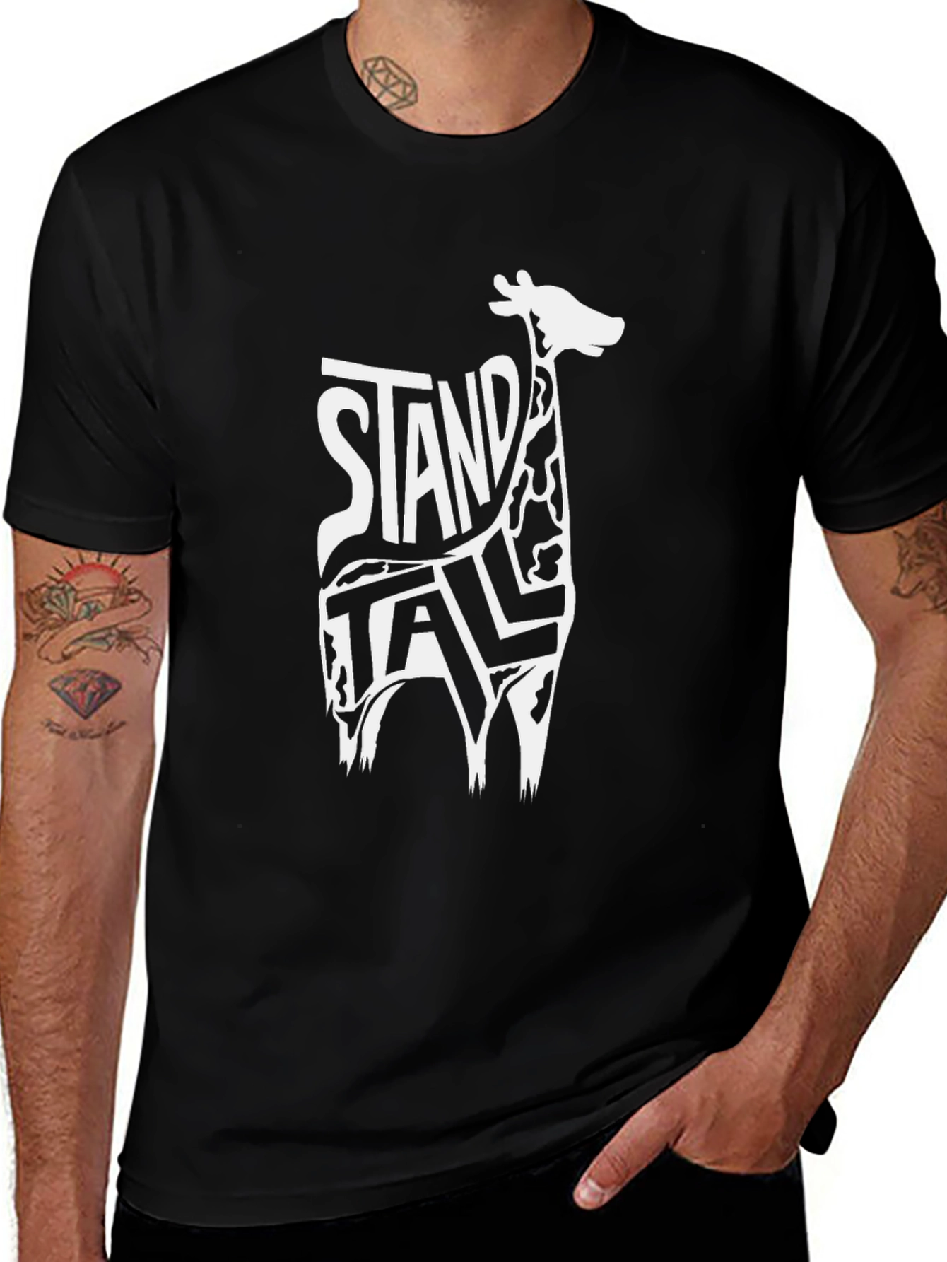 Variant 3 of Stand Tall Giraffe Graphic Tee - Black Cotton T-Shirt