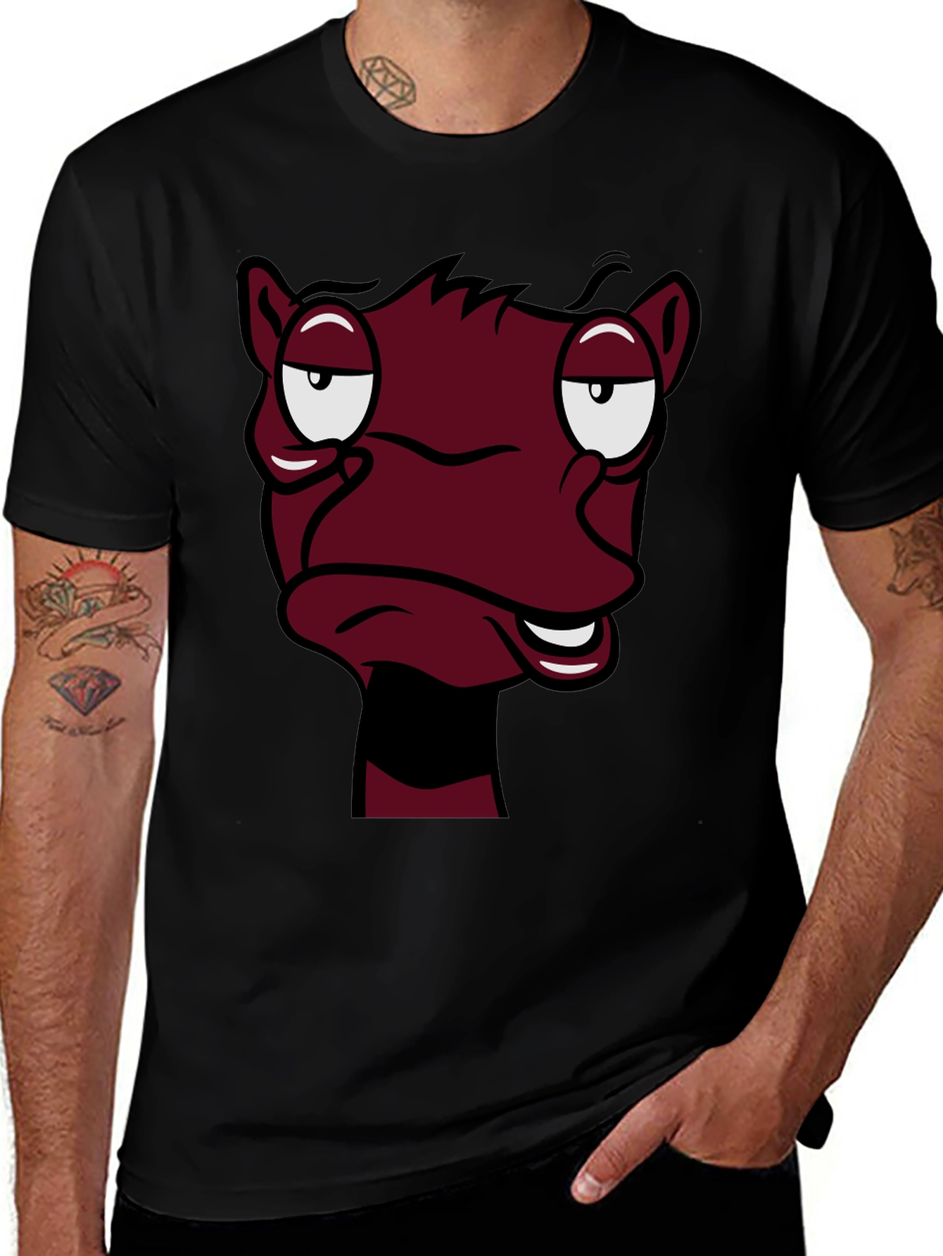 Variant 2 of Funny Cartoon Face Graphic Tee - Black T-Shirt