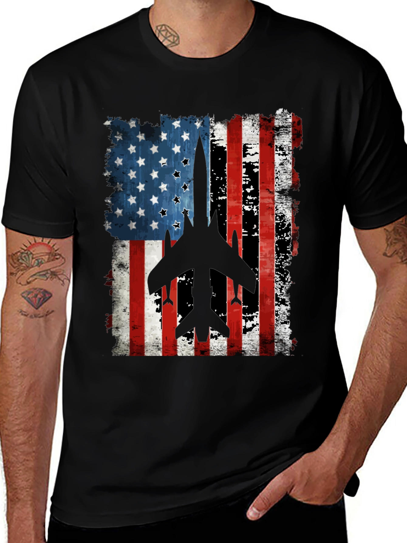Variant 8 of American Flag Fighter Jet Graphic T-Shirt