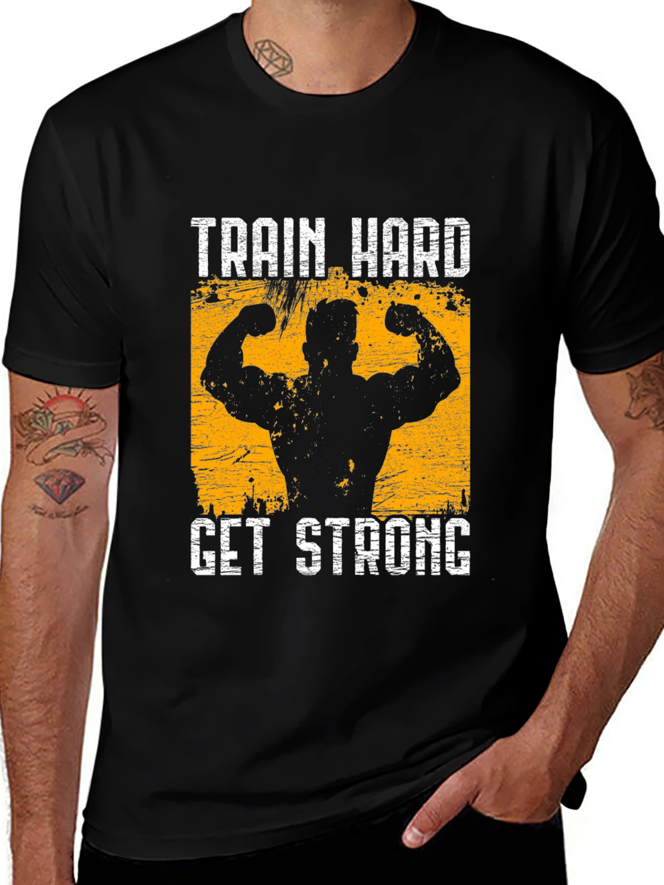 Train Hard Get Strong Black Graphic Tee