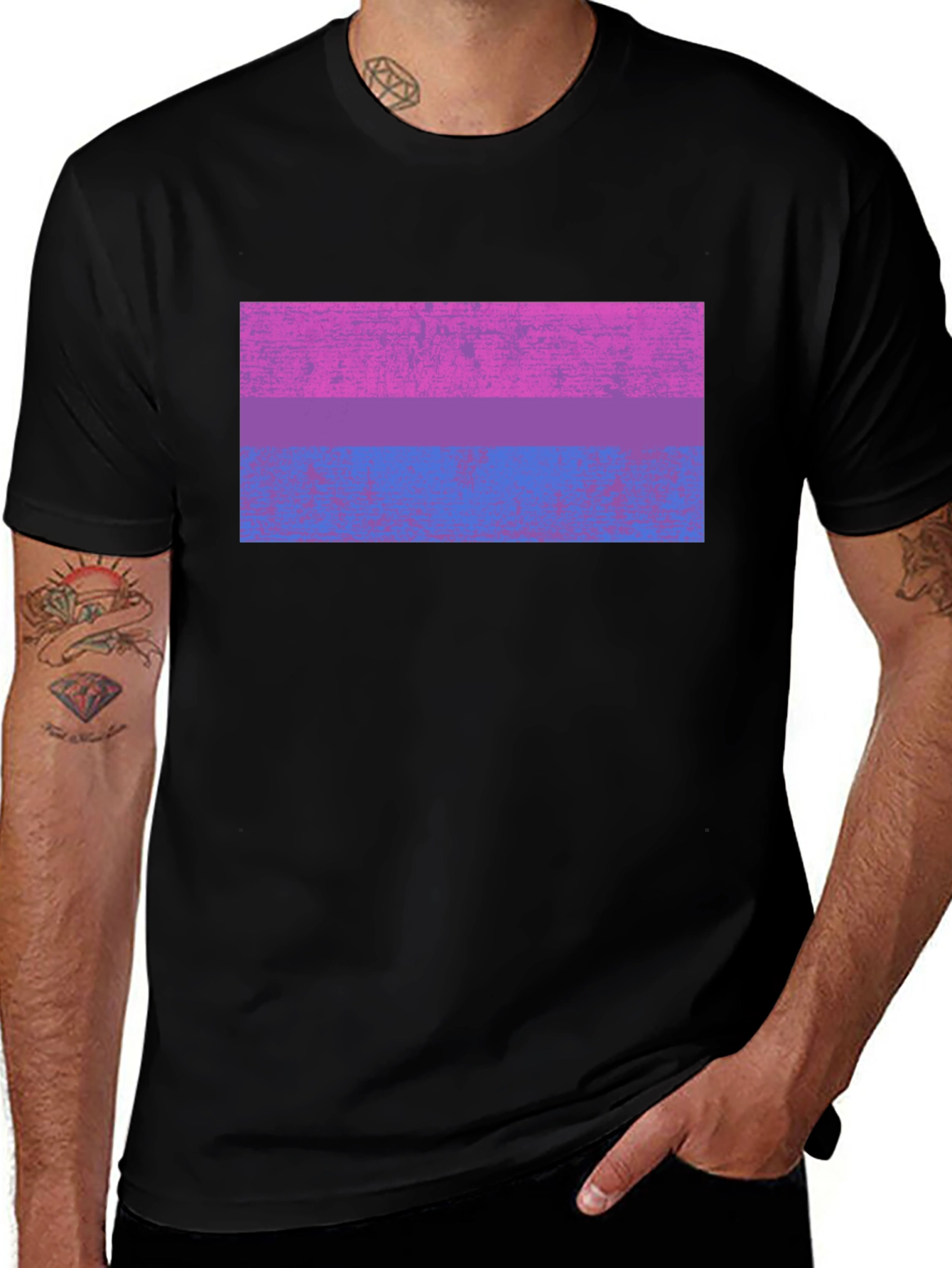 Variant 26 of Bisexual Pride Flag Graphic Tee - Black Cotton Blend