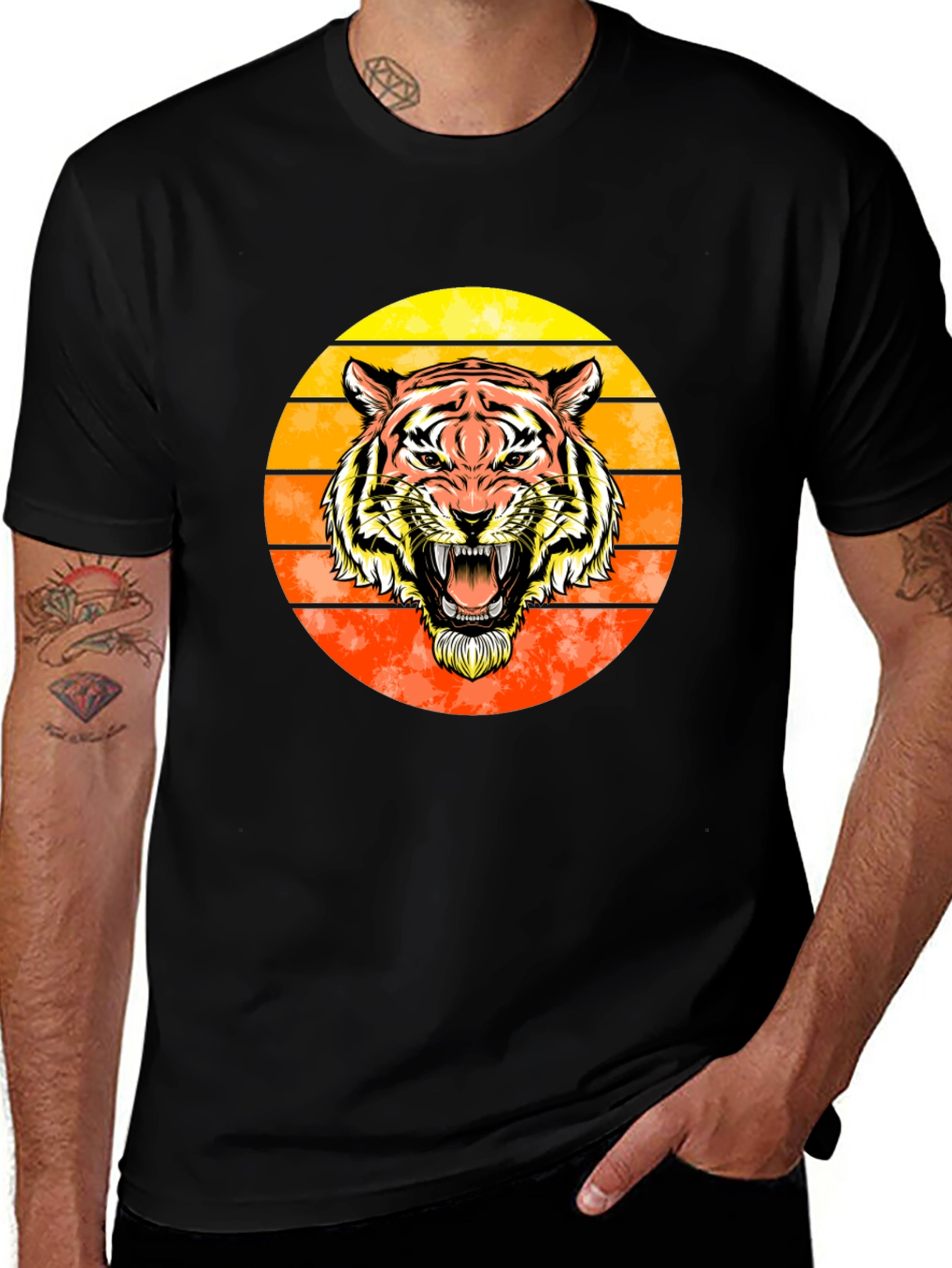 Variant 11 of Tiger Sunset Graphic Tee - Black Cotton Comfort