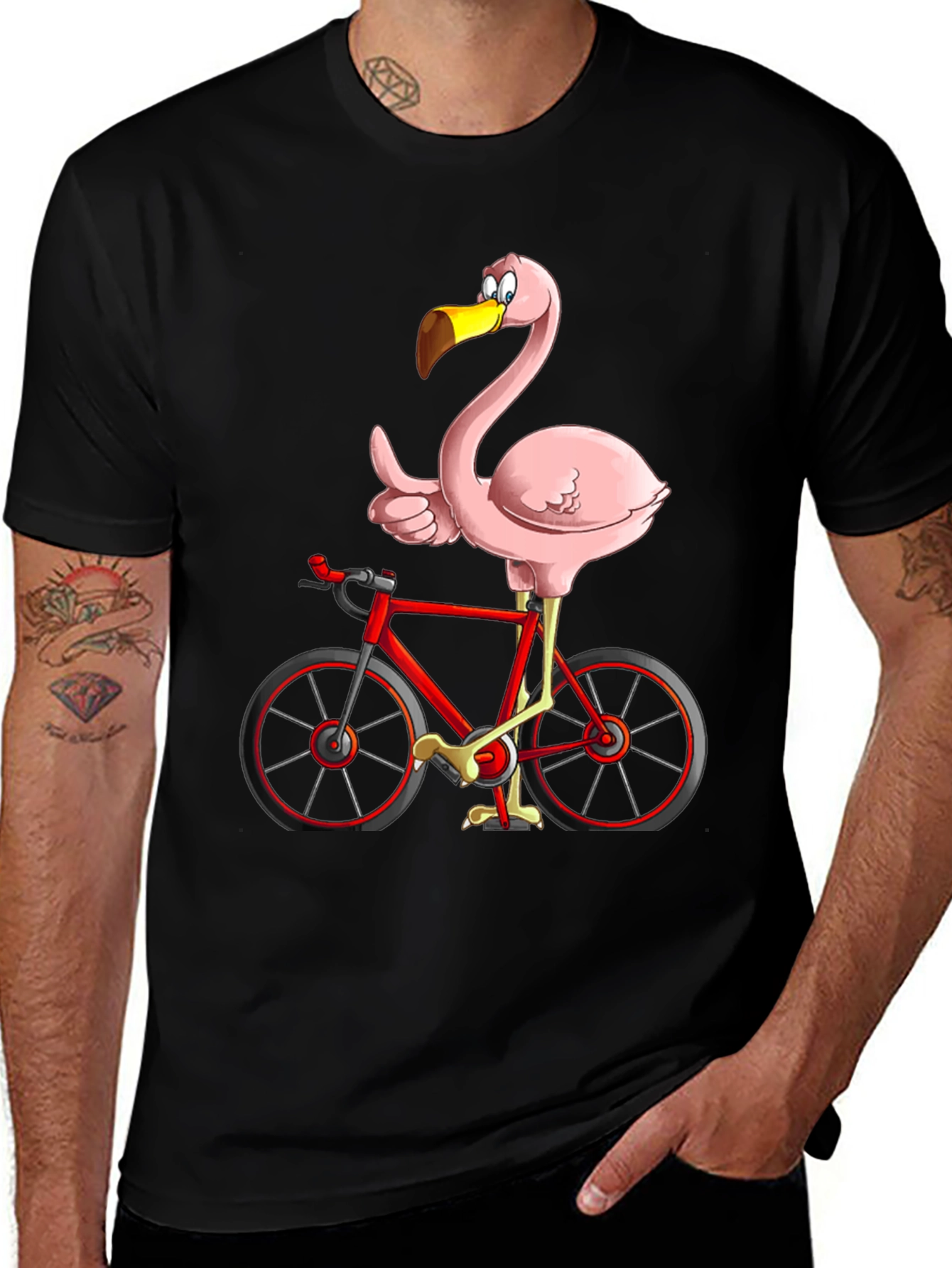 Variant 7 of Flamingo on Bike Graphic Tee - Quirky & Fun!