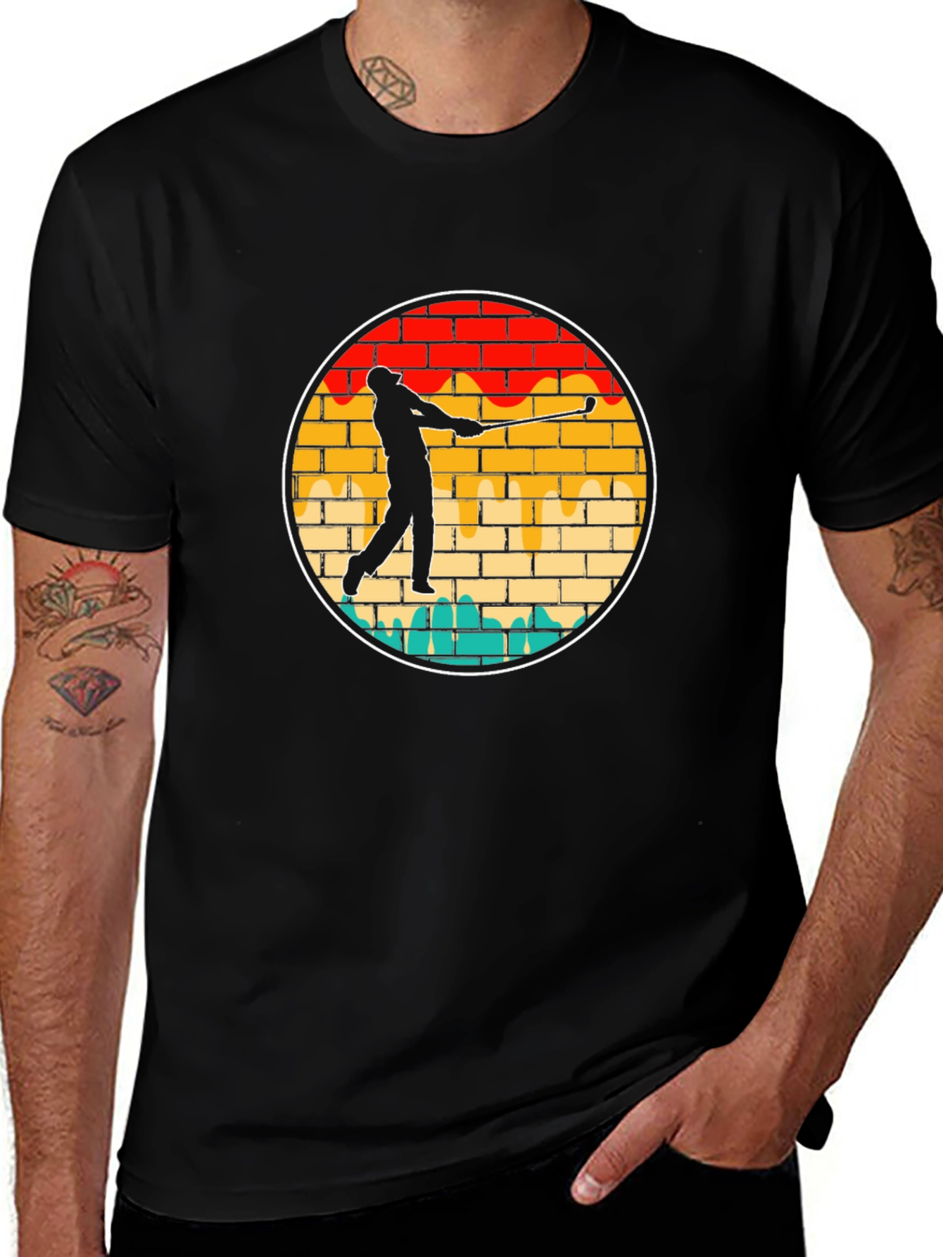 Variant 11 of Golf Swing Brick Wall Graphic Tee - Black