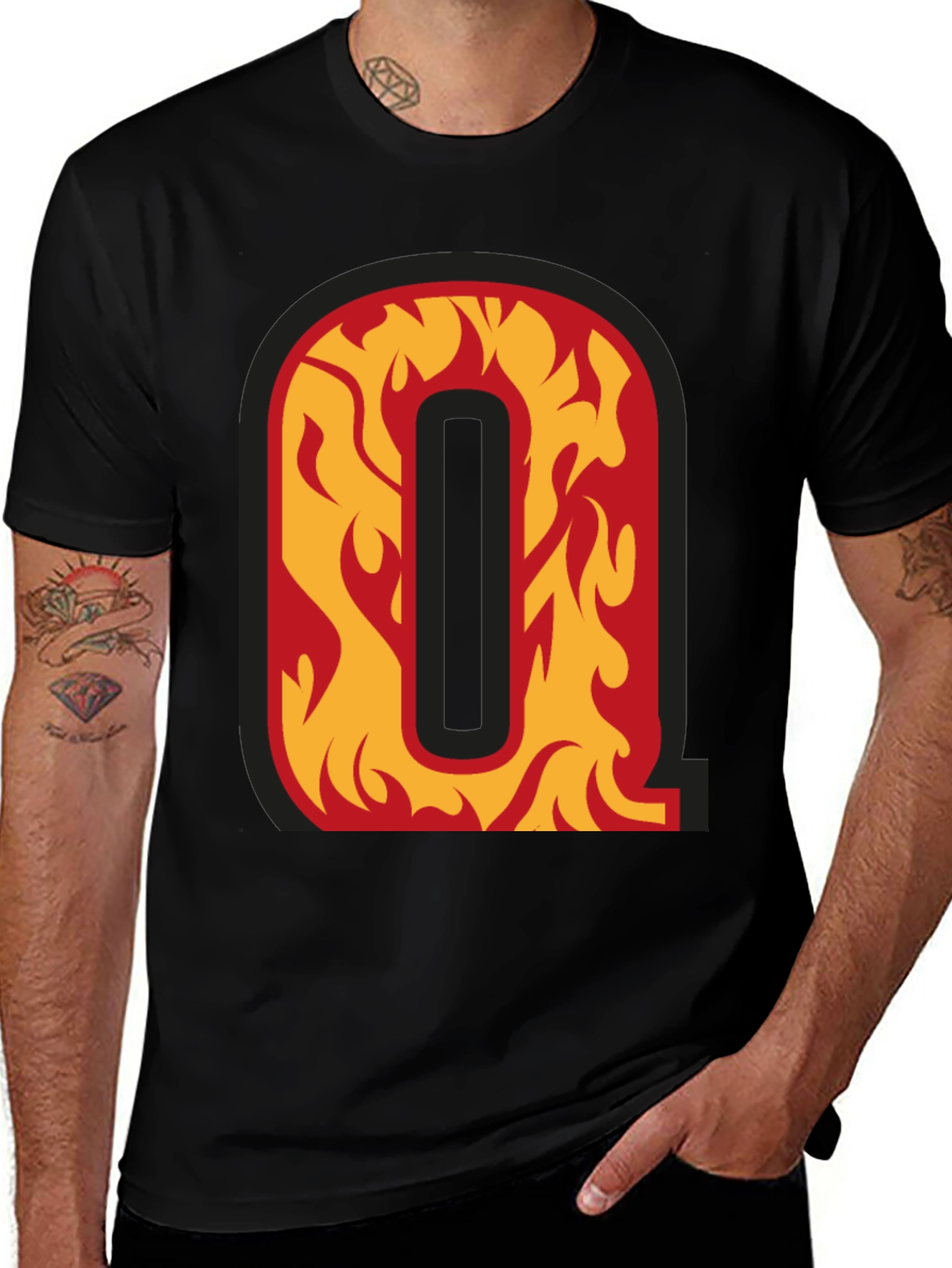 Variant 21 of Fiery Letter Q Graphic Tee - Black