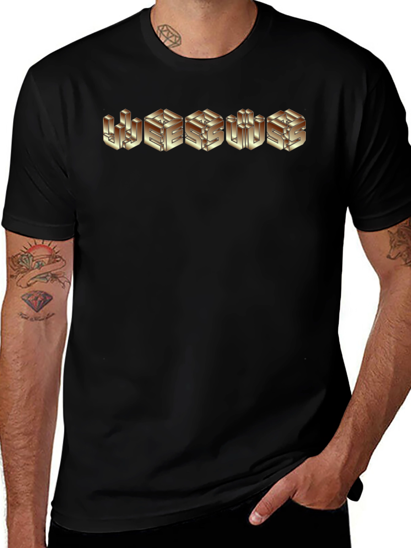 Variant 8 of Geometric Gold Letter Print Black T-Shirt