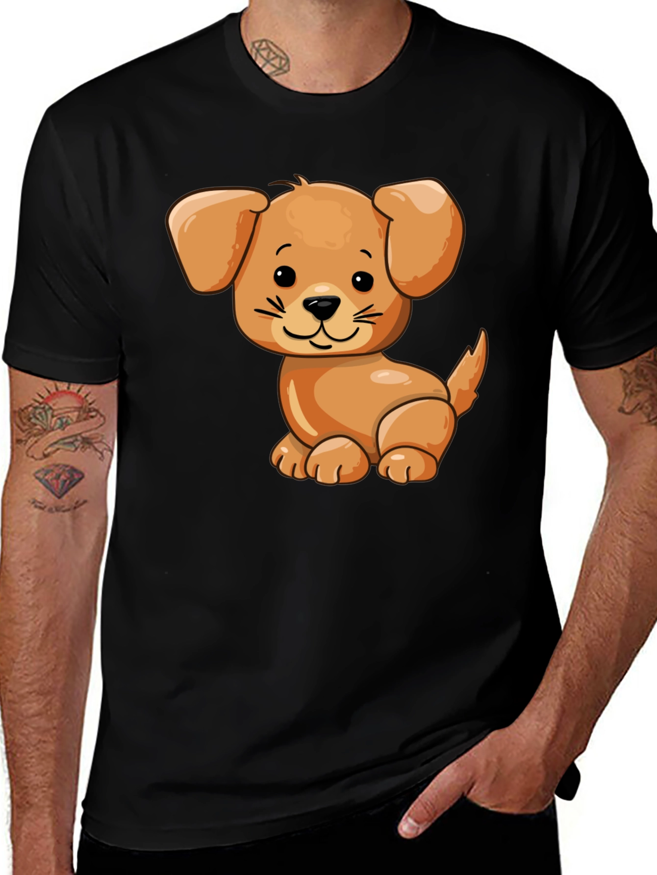 Variant 29 of Cute Cartoon Dog Black T-Shirt