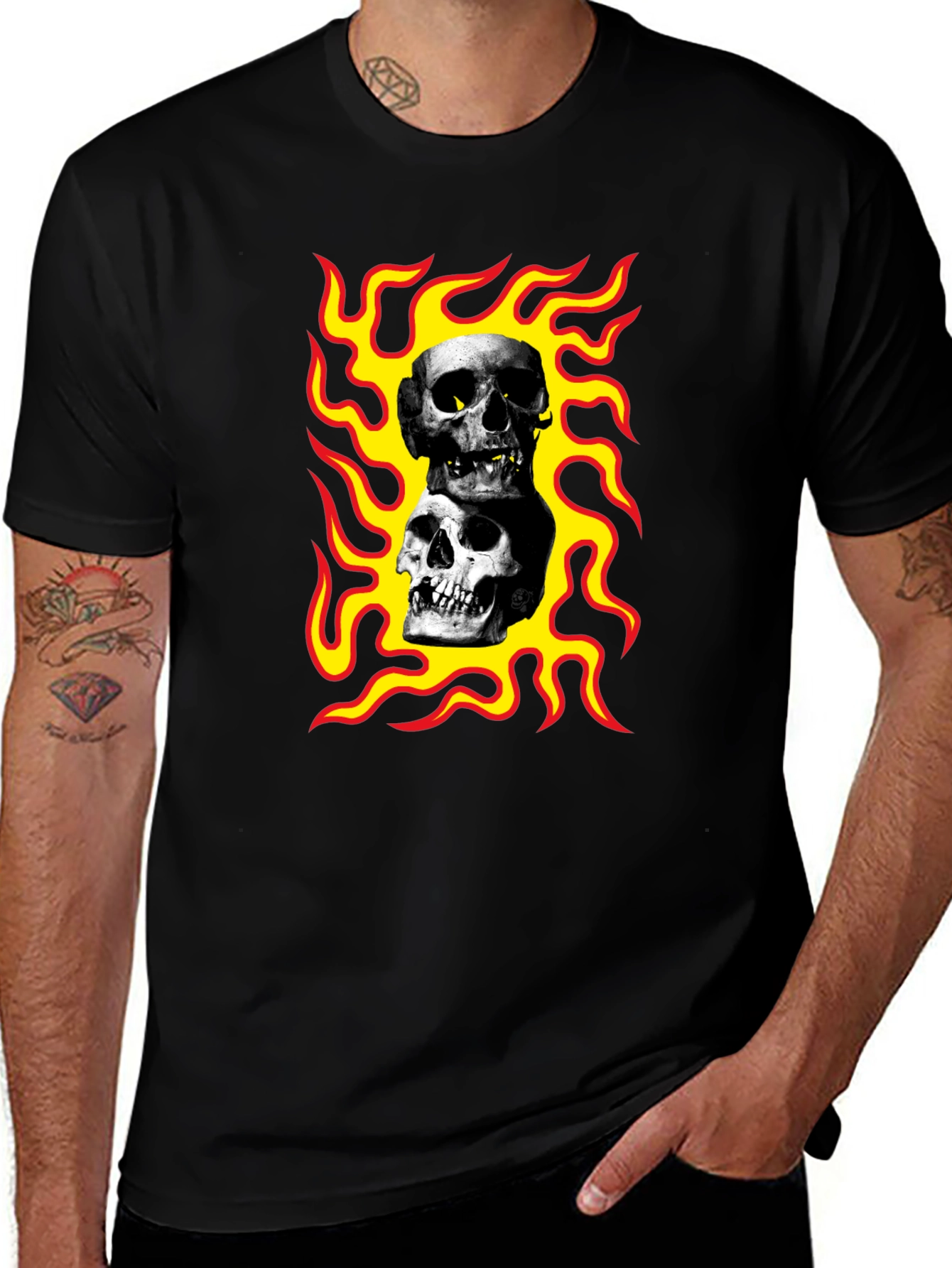 Variant 18 of Skulls on Fire Graphic Tee - Rocker Style