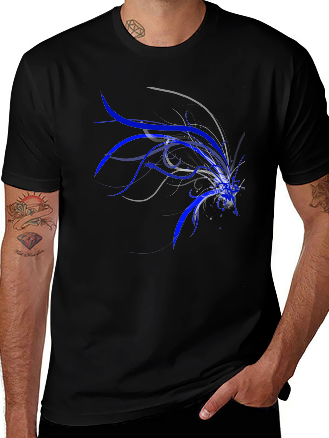 Abstract Blue Graphic Tee - Men's Black T-Shirt