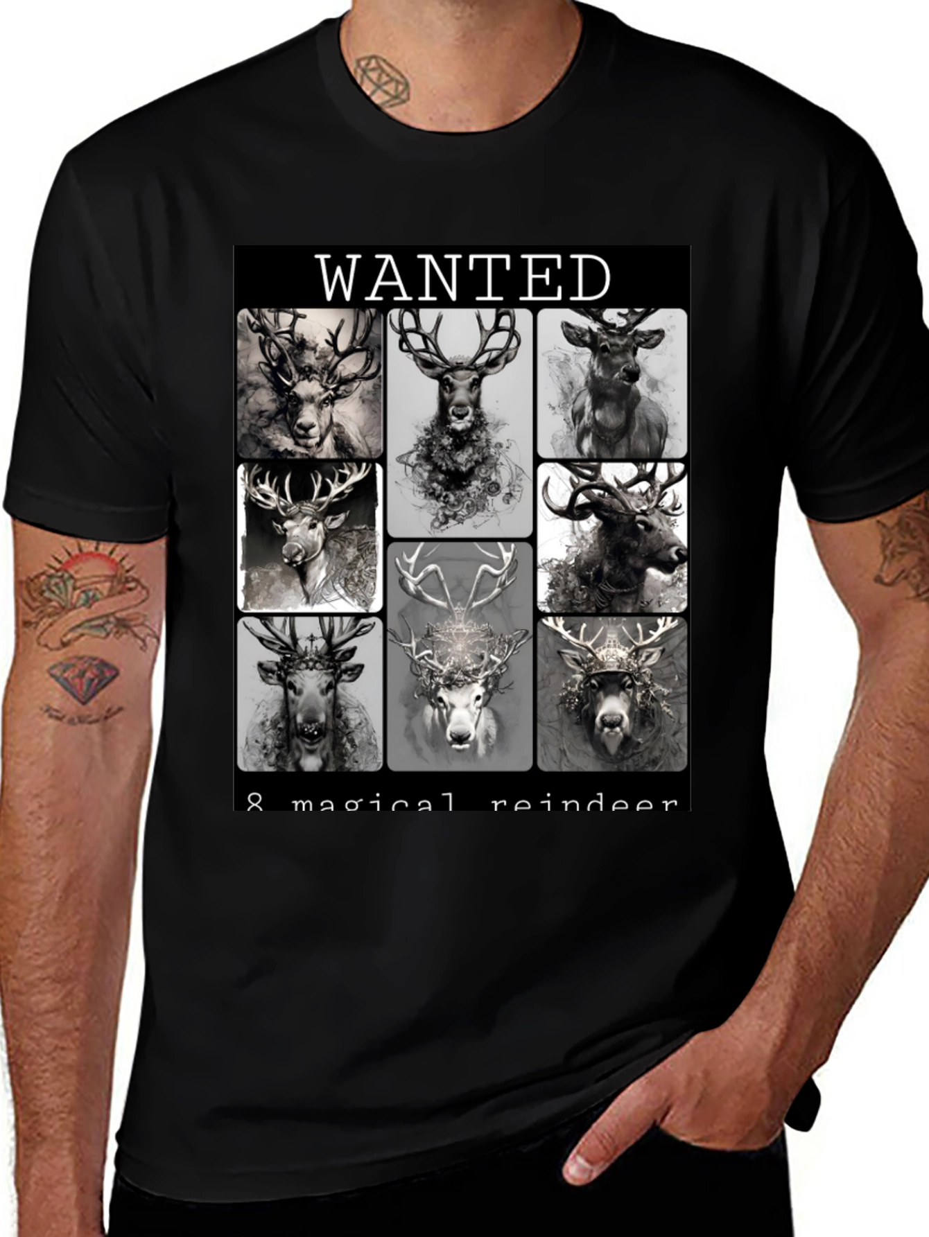 Variant 15 of Wanted 8 Magical Reindeer Black T-Shirt