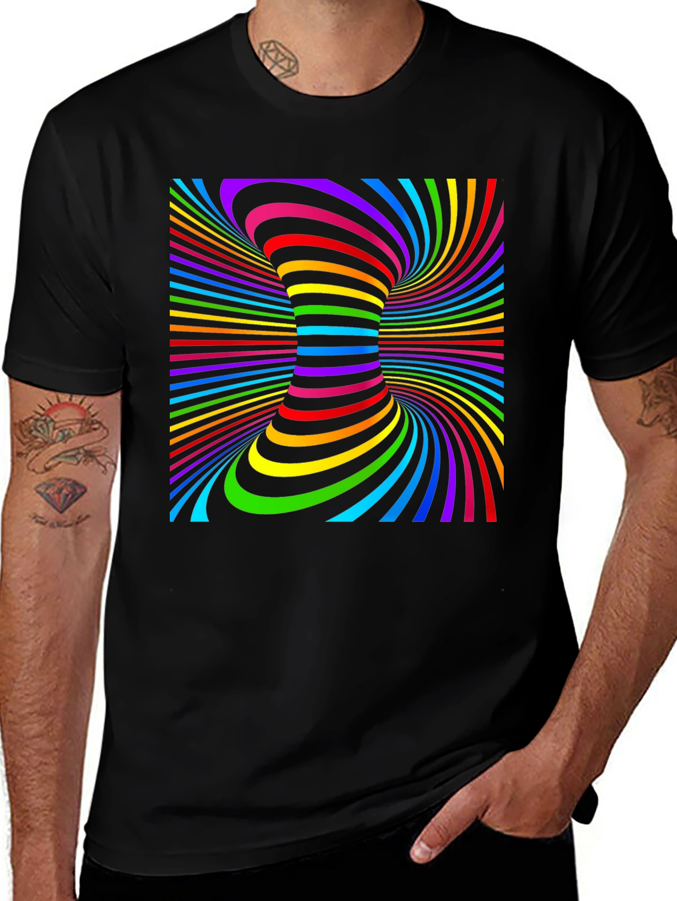 Variant 2 of Optical Illusion Rainbow T-Shirt - Abstract Vortex Design