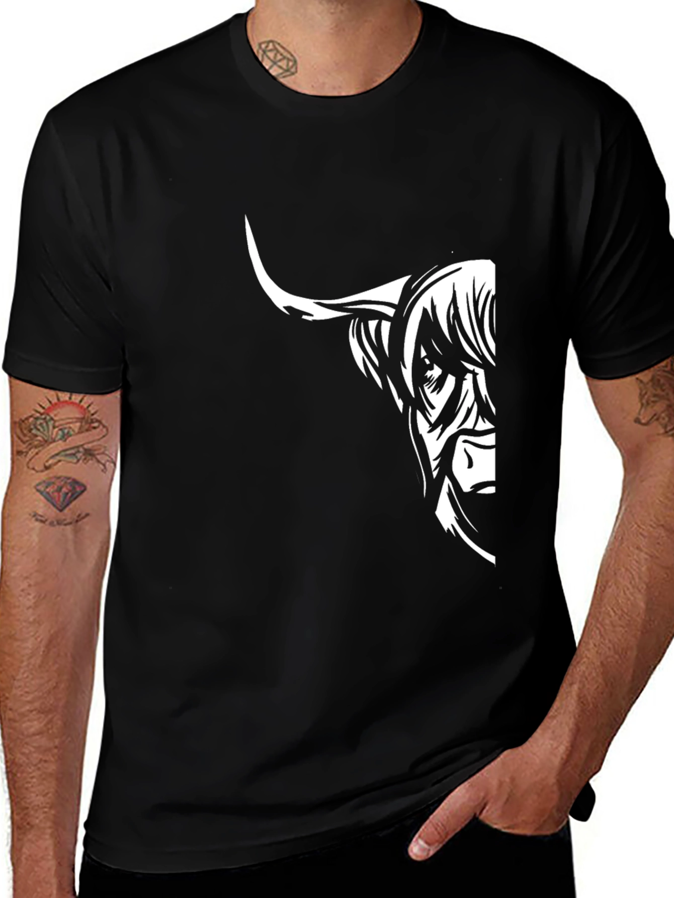 Variant 5 of Highland Cow Graphic Tee - Black Cotton Comfort
