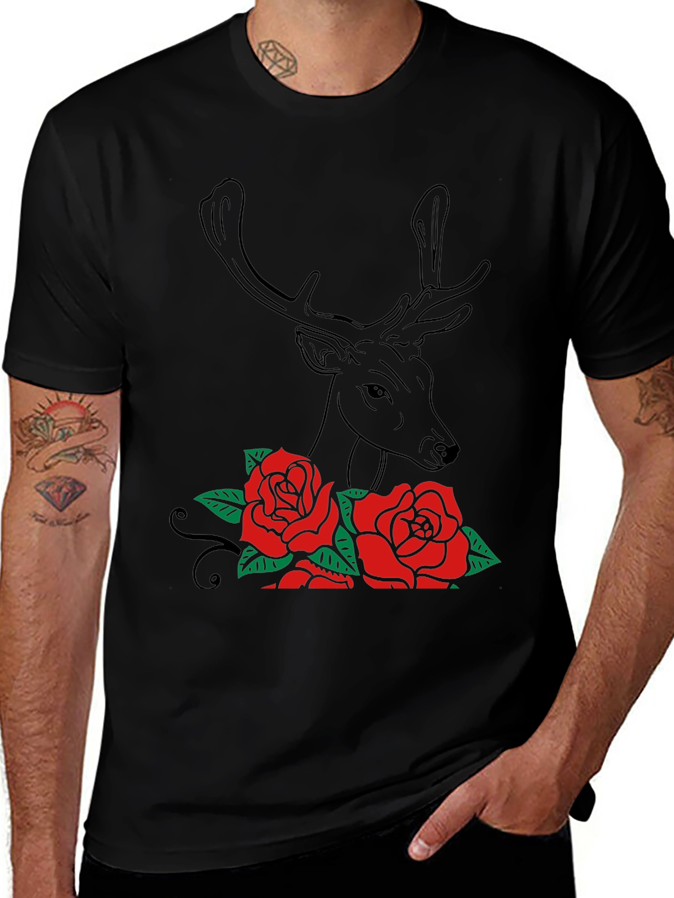 Variant 18 of Deer and Roses Graphic Tee