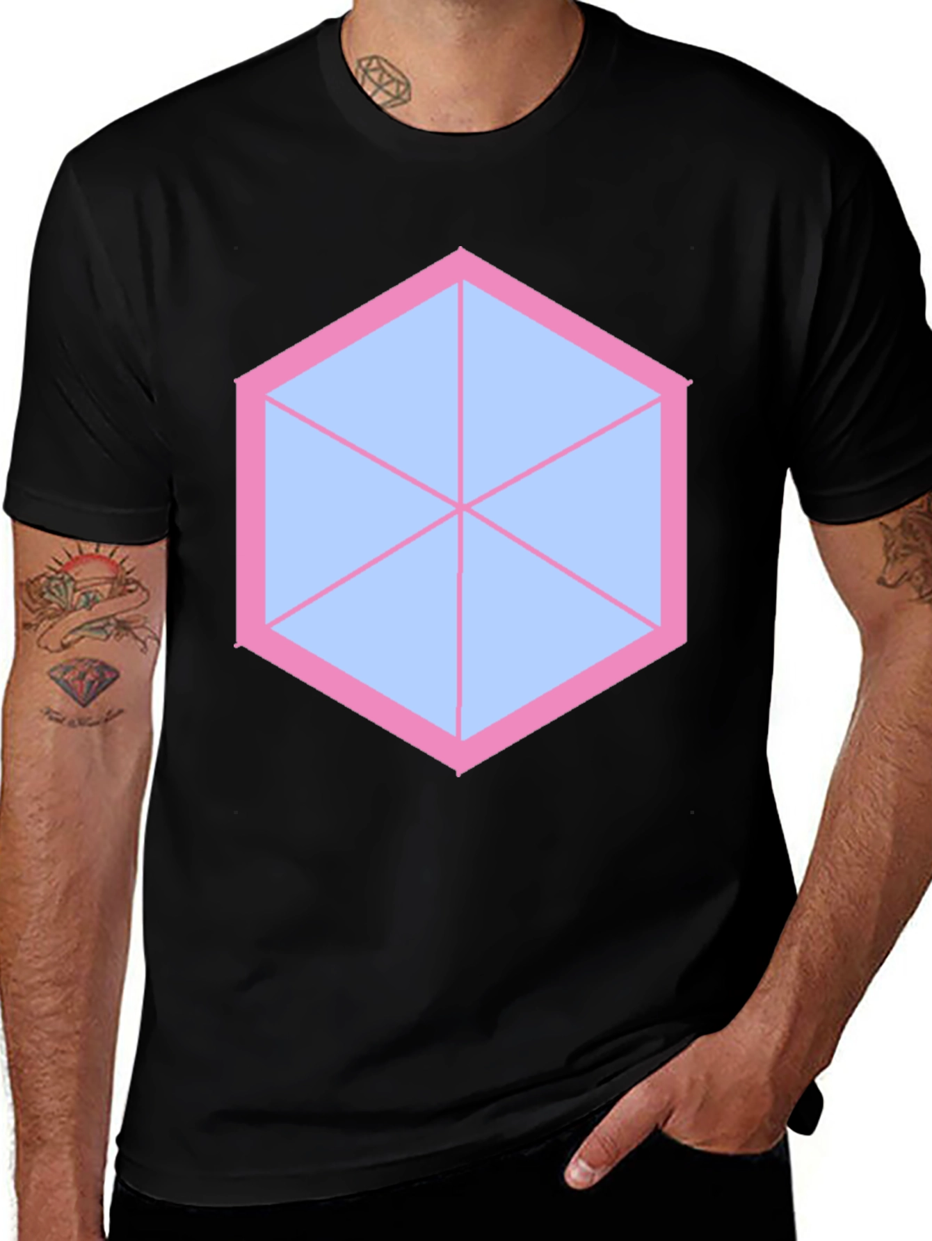 Variant 23 of Geometric Graphic Tee - Modern Hexagon Design