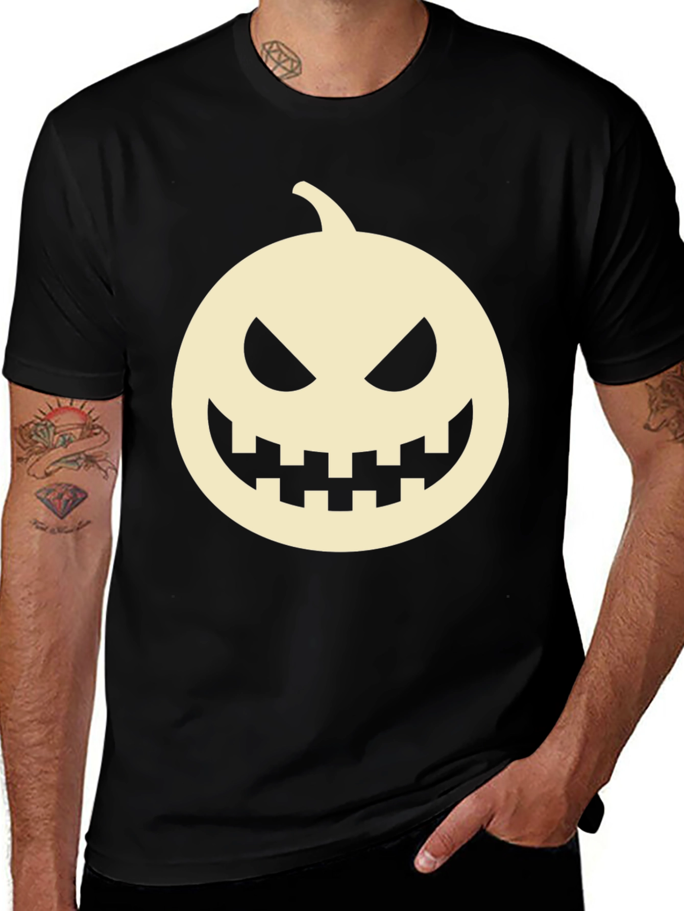 Halloween Pumpkin Face Black T-Shirt