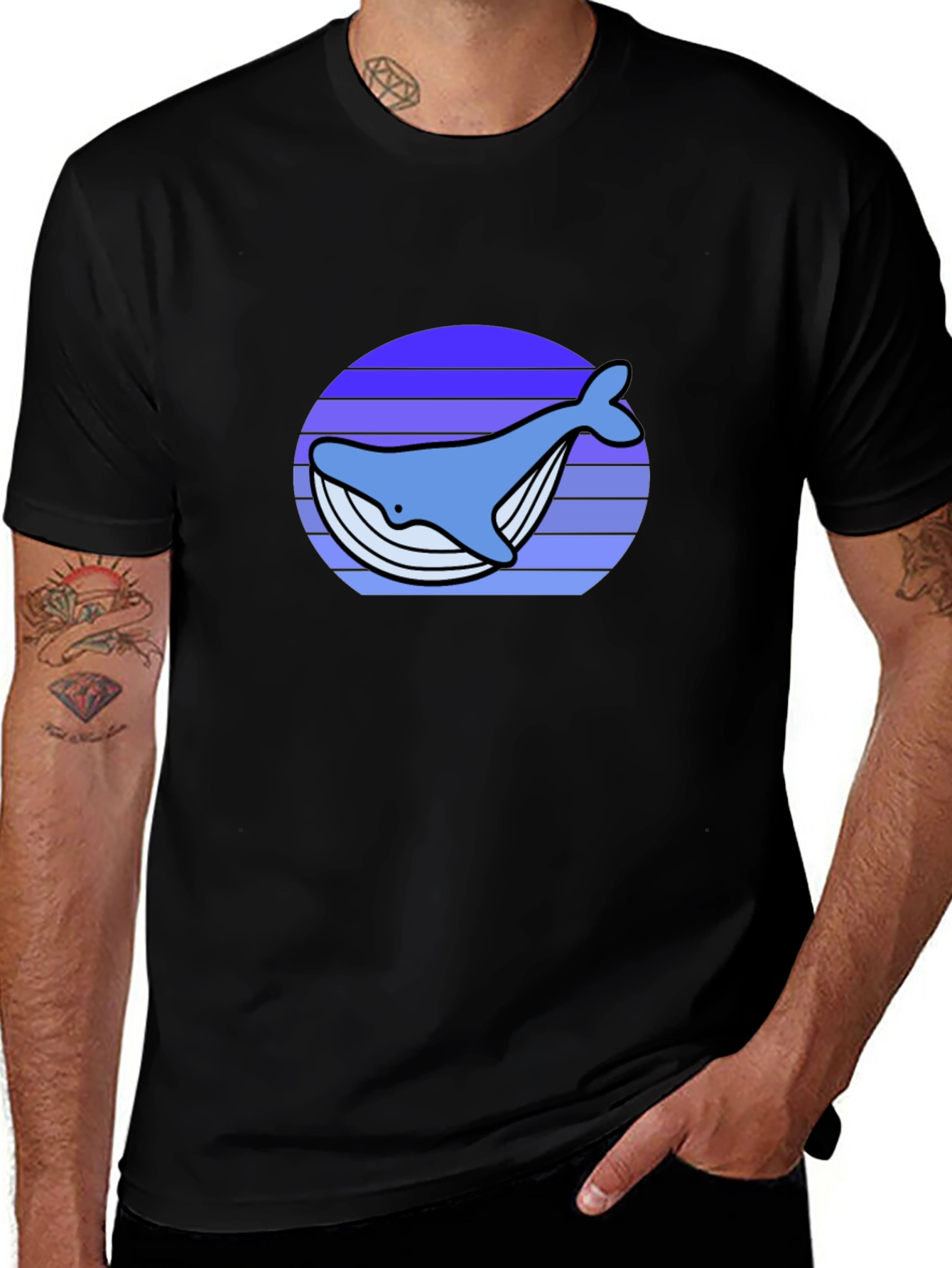 Variant 28 of Whale Sunset Graphic Tee - Black Cotton T-Shirt