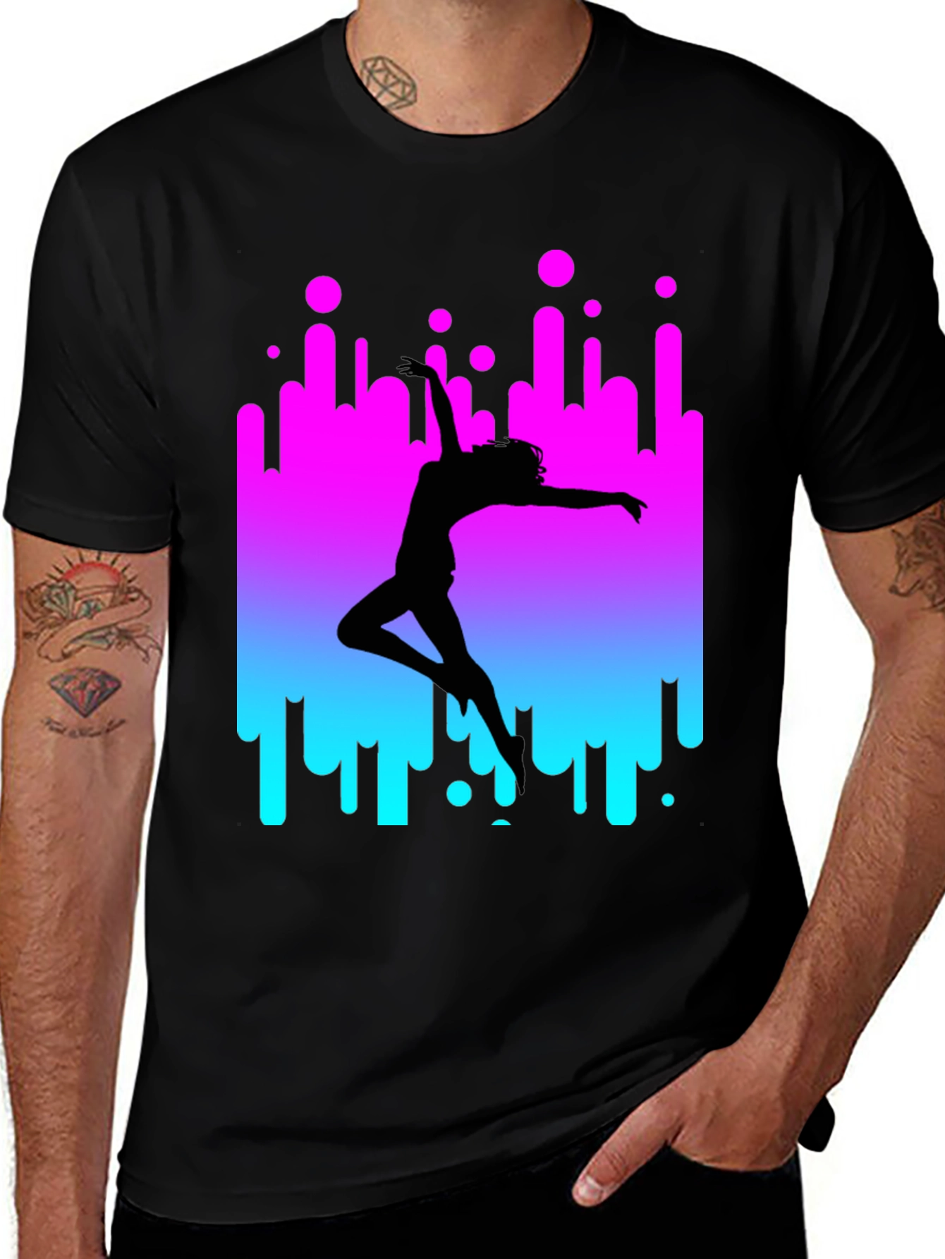 Variant 30 of Dancer Silhouette Graphic Tee - Retro Style Black T-Shirt