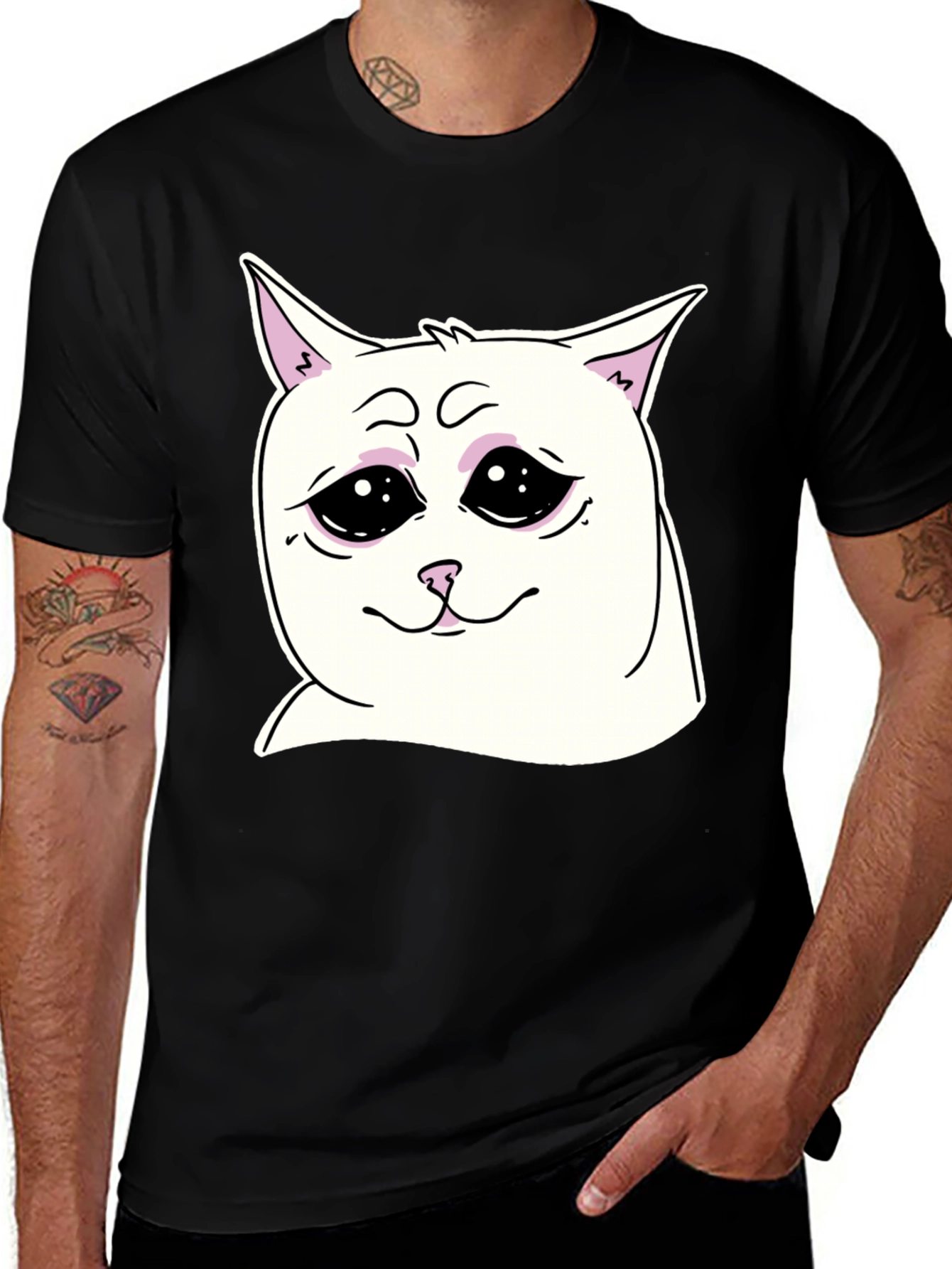Variant 15 of Sad Cat Meme Graphic T-Shirt - Unisex Black Tee