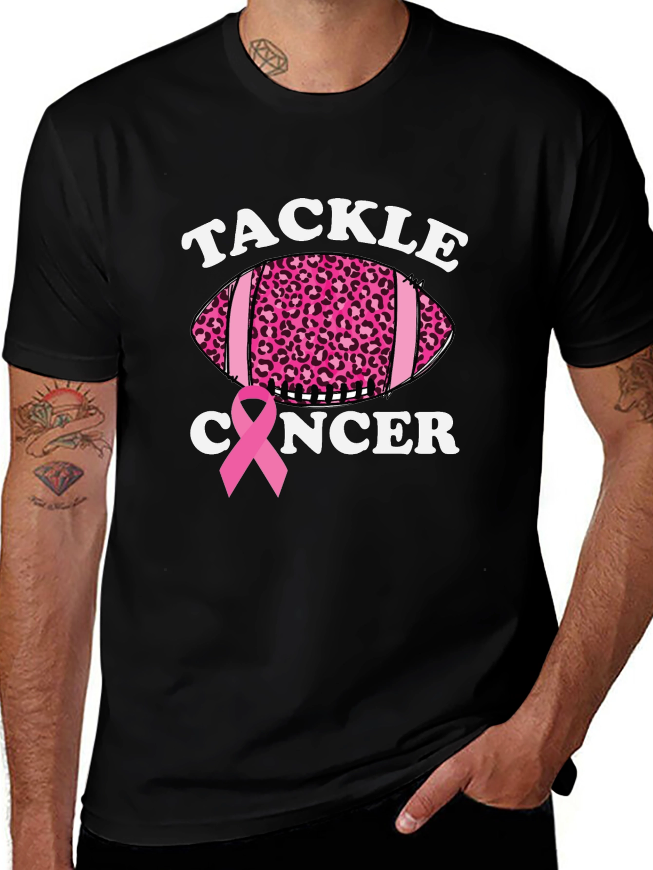 Tackle Cancer Football Tee - Pink Ribbon Support