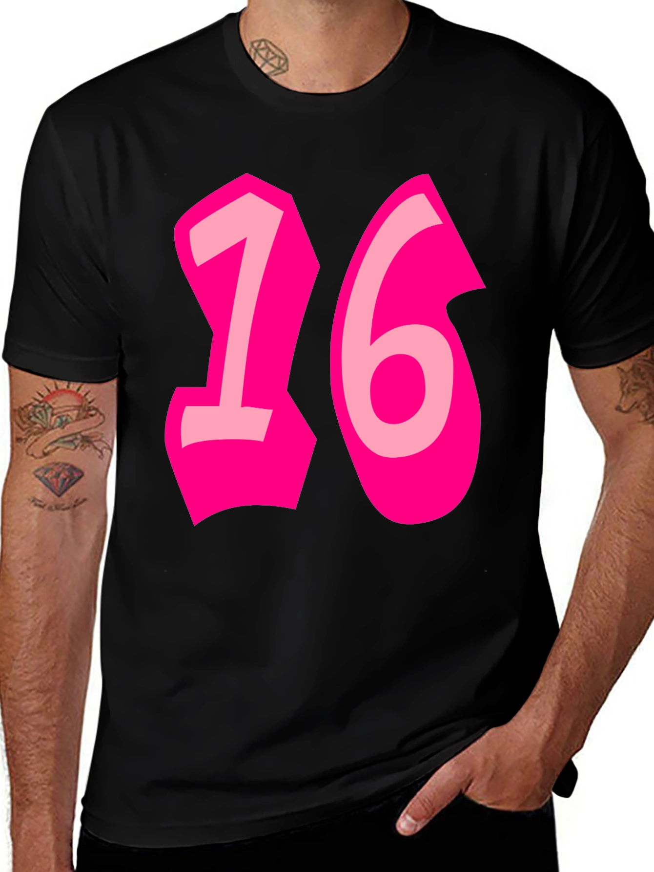 Sweet 16 Birthday T-Shirt - Pink Number Sixteen Design