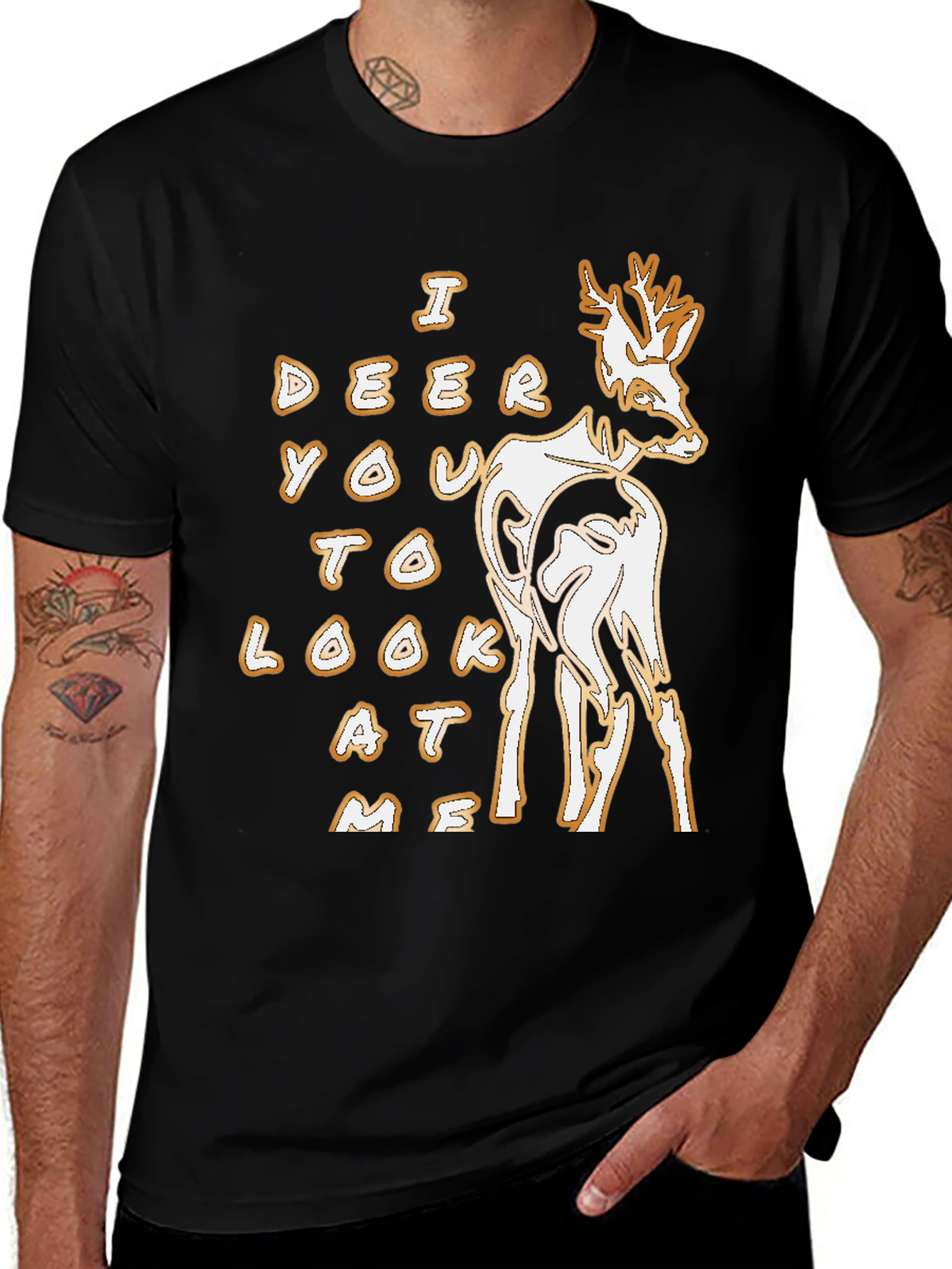 Variant 28 of Deer Graphic Tee - 'I Deer You To Look At Me' Black T-Shirt