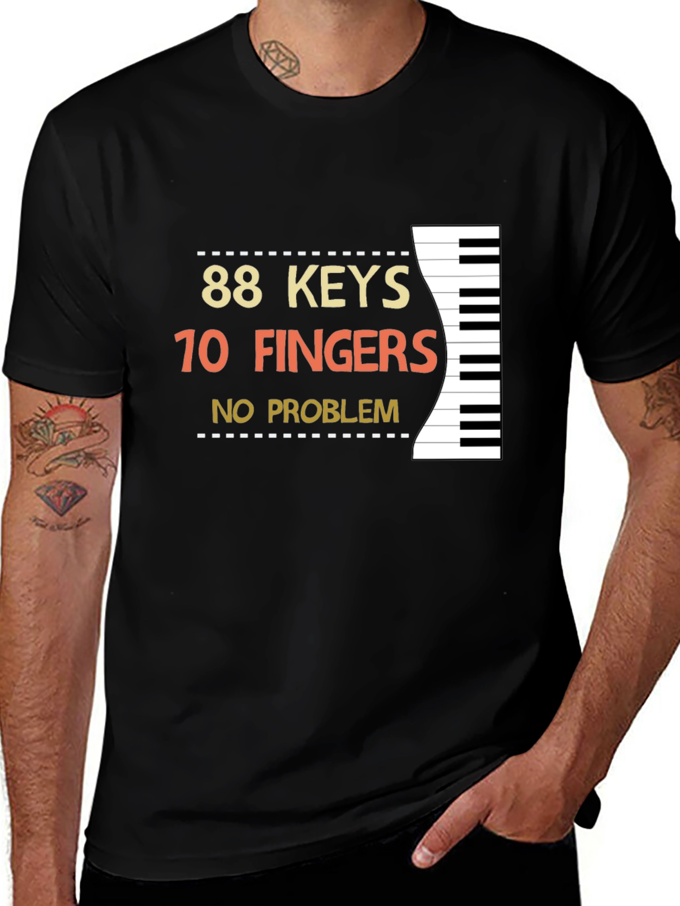 88 Keys, 10 Fingers, No Problem Black T-Shirt