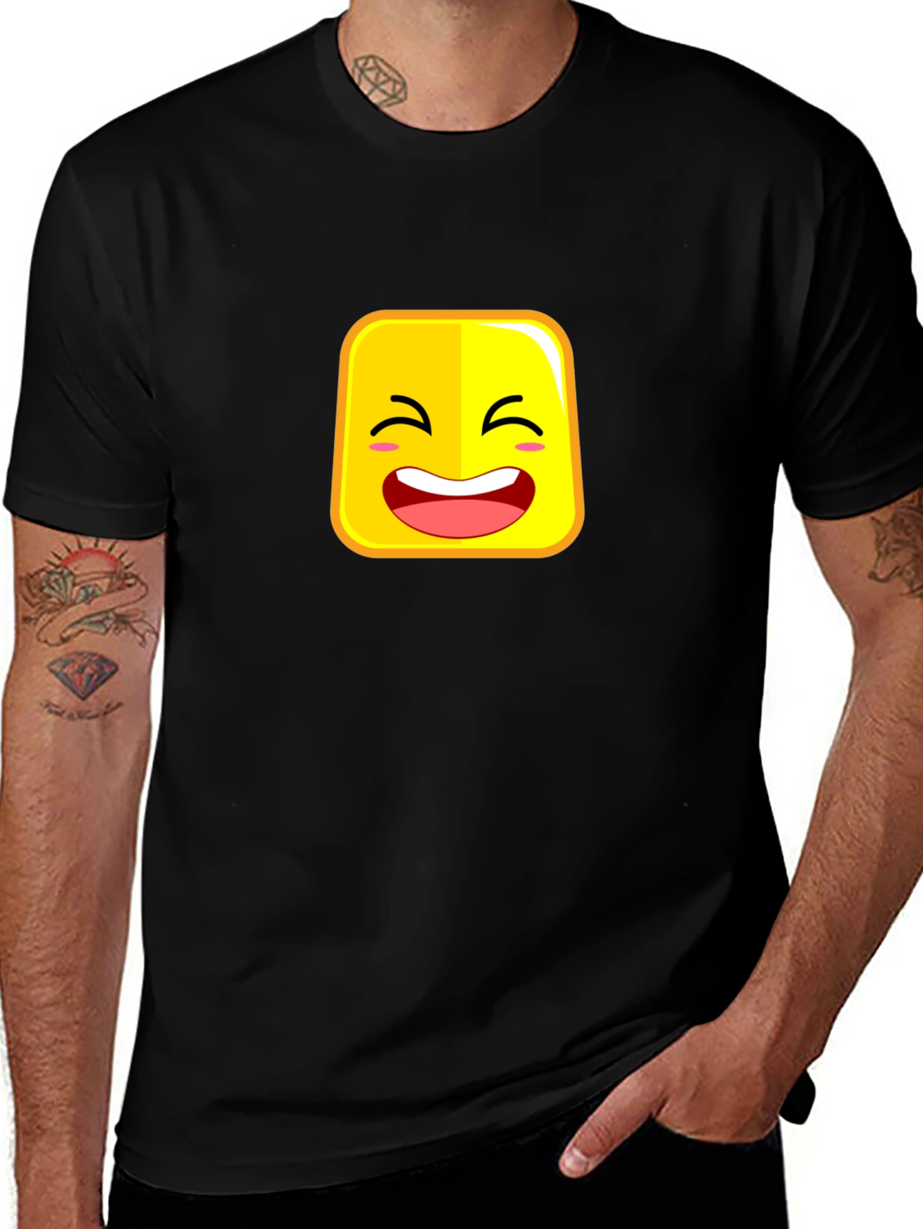 Variant 30 of Happy Yellow Emoji Graphic Black T-Shirt